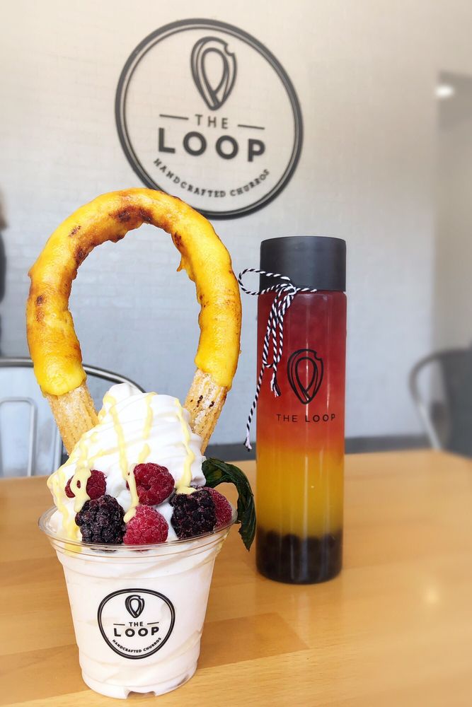 Creme Bruloop Churro and the Mango Lemonade with Boba, The Loop Churros, four Los Angeles-area locations
