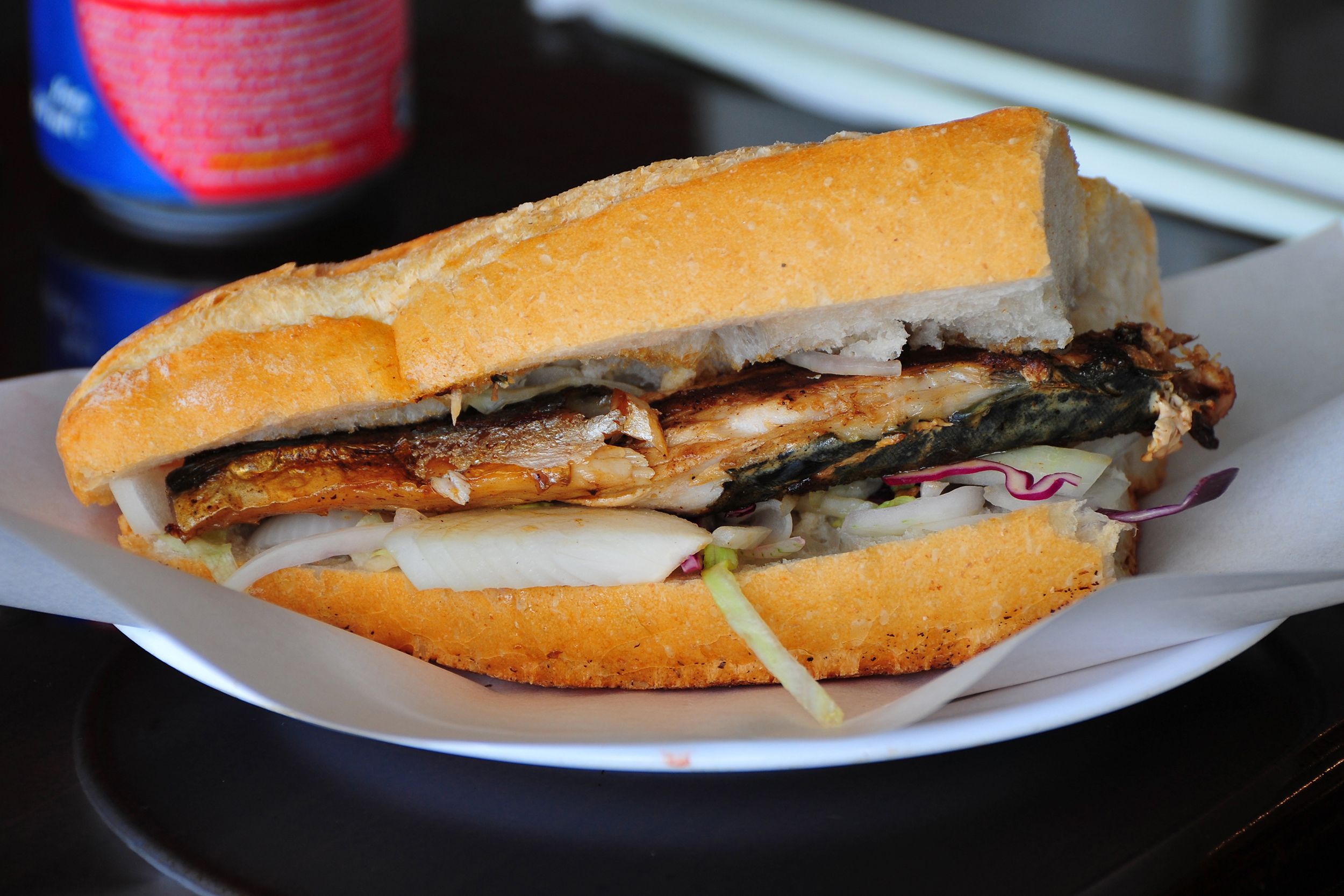 turkish fish sandwich on plate