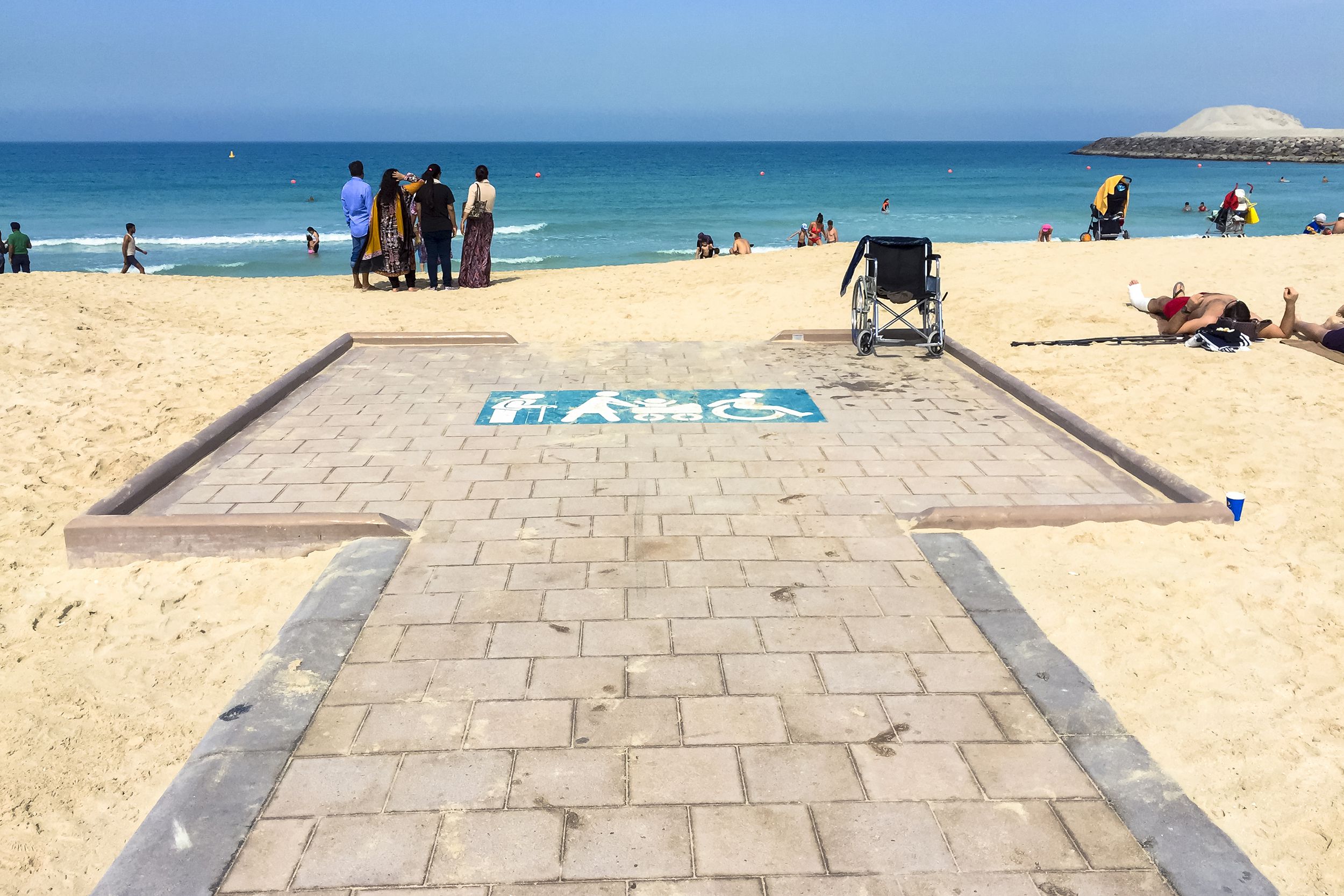 wheelchair at an accessible beach in Jumeirah beach