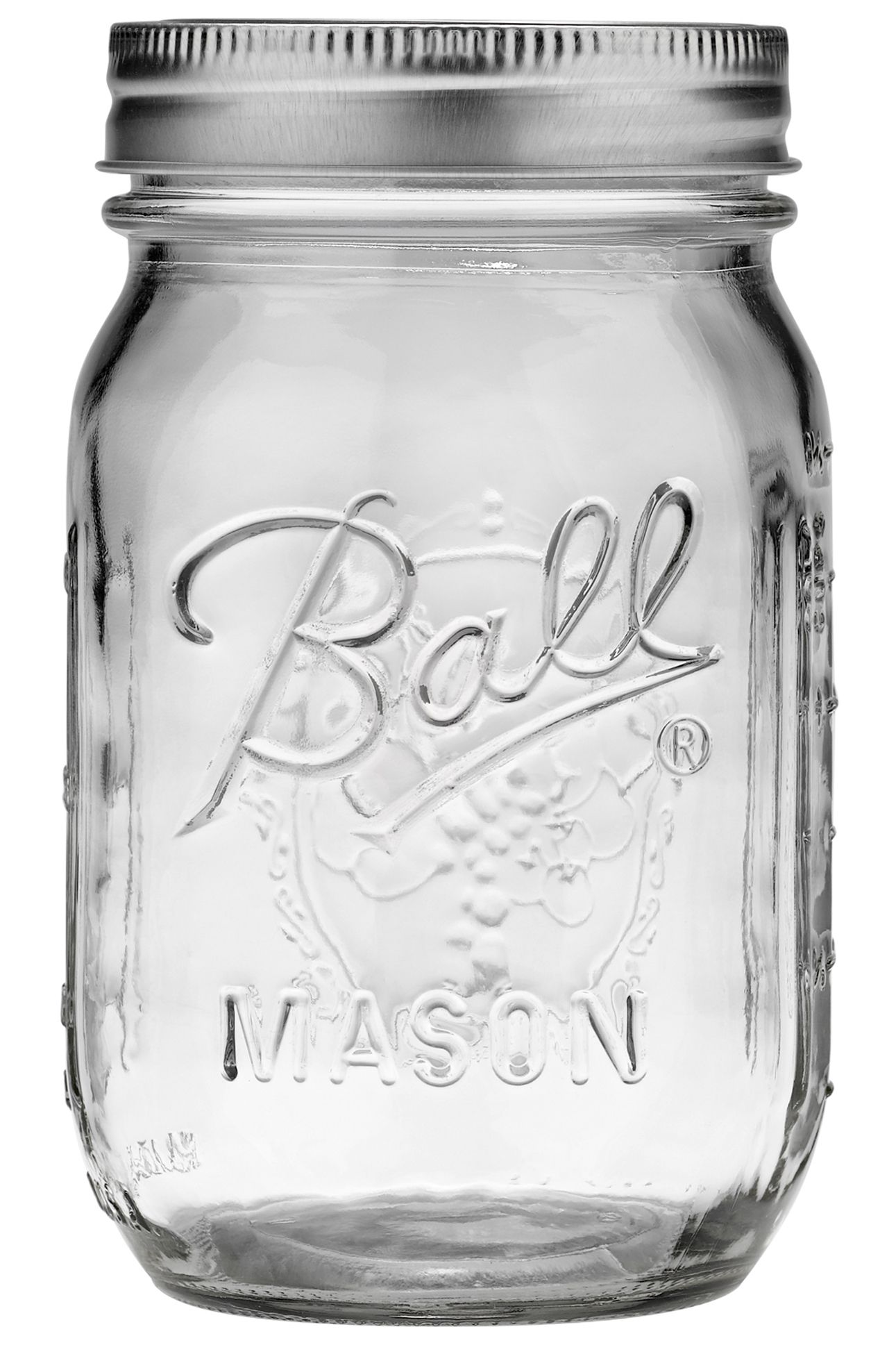 Ball Glass Mason Jar w/Lid & Band, Regular Mouth, 16 Ounces