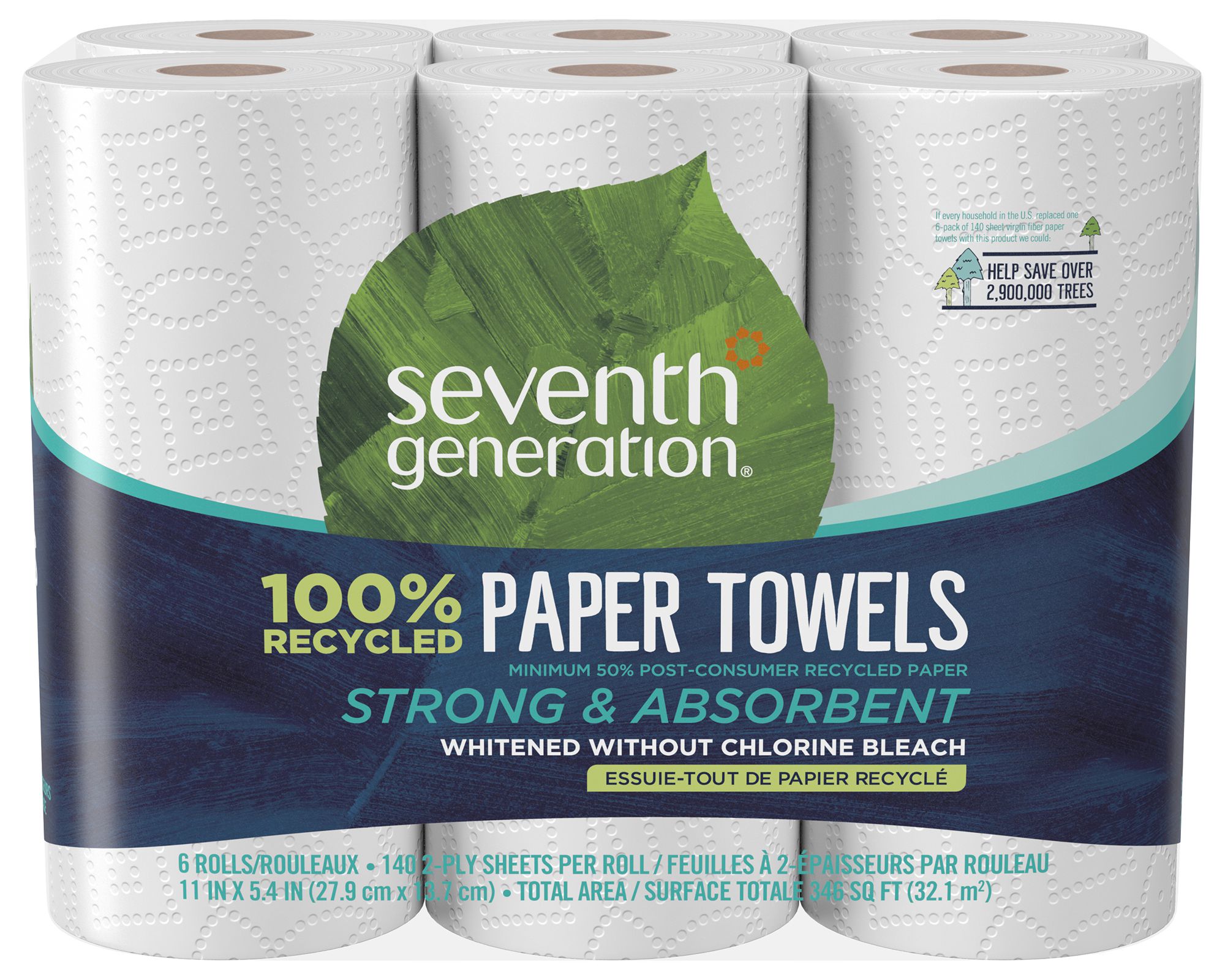 Seventh Generation Paper Towels 100% Recycled Paper 6 Rolls