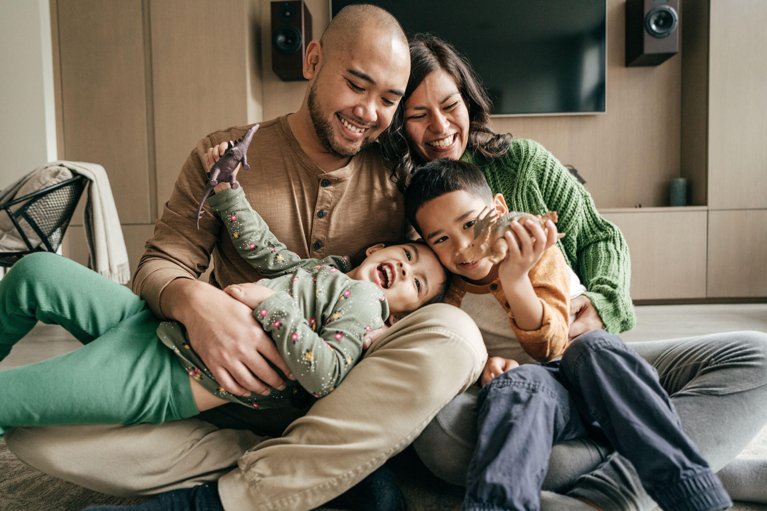 happy family at home in Canada