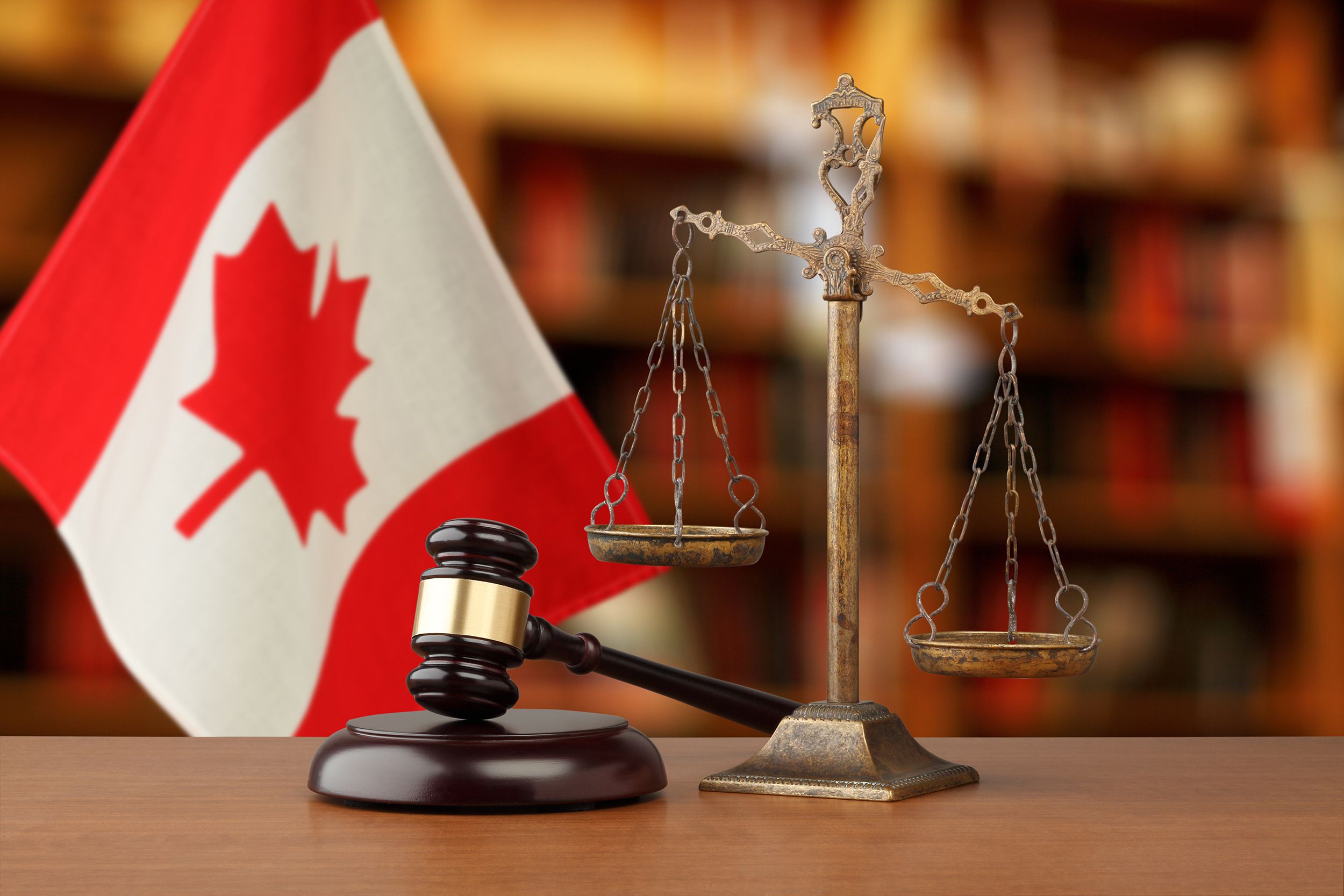 Canadian flag with law stuff in the foreground