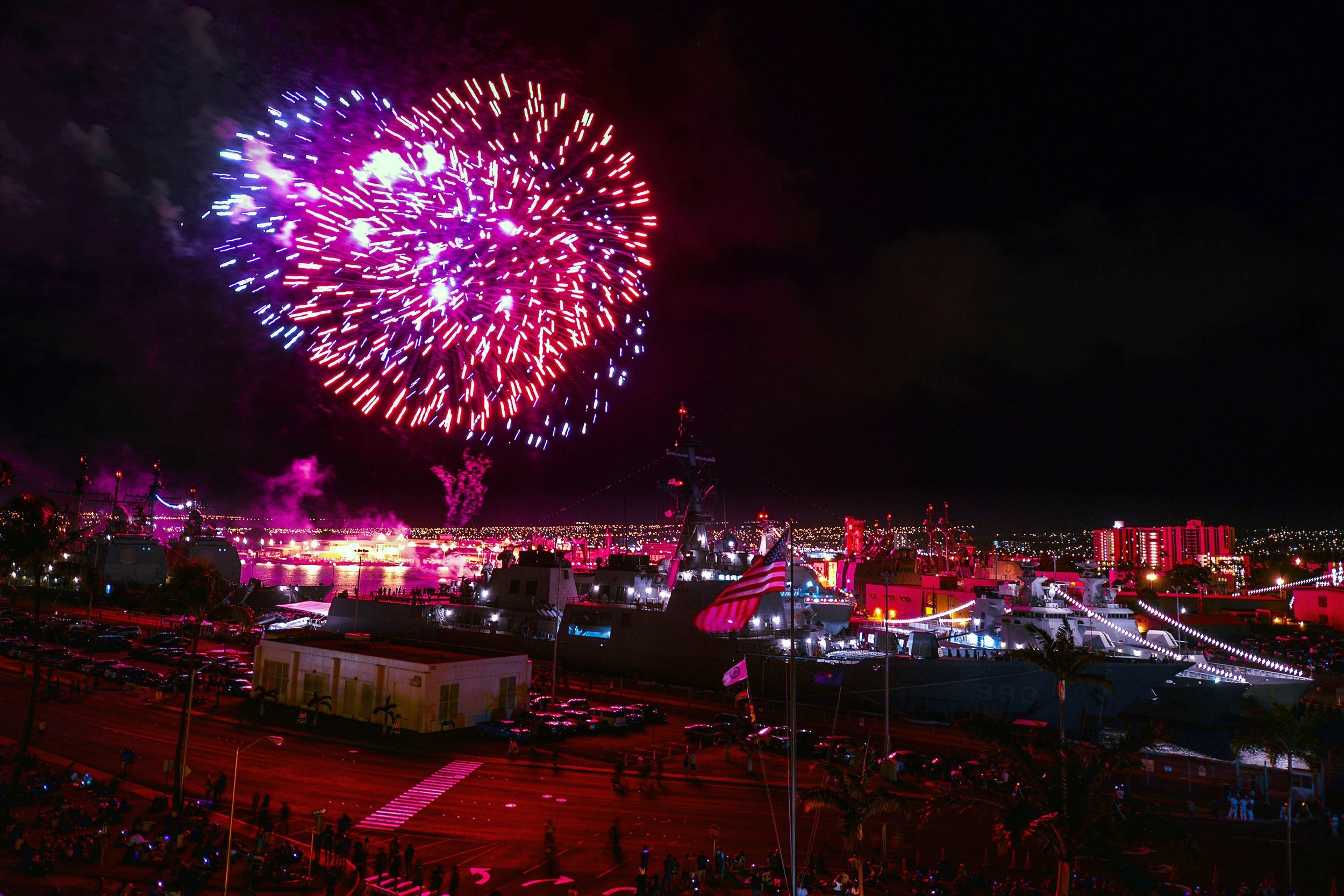 Fireworks in Pearl Harbor, Hawaii