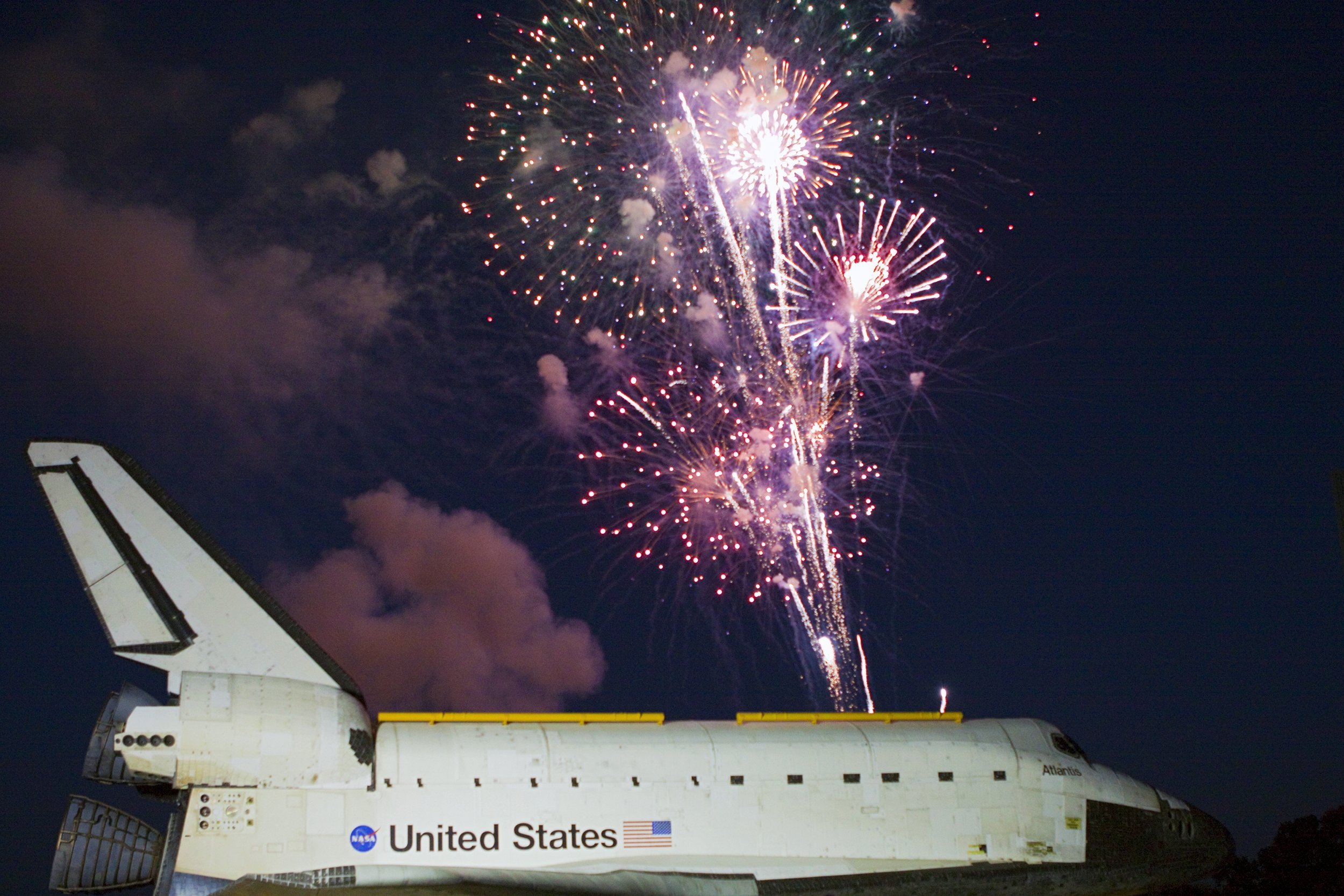Fireworks in Kennedy Space Center Rocket Garden at Cape Canaveral, Florida