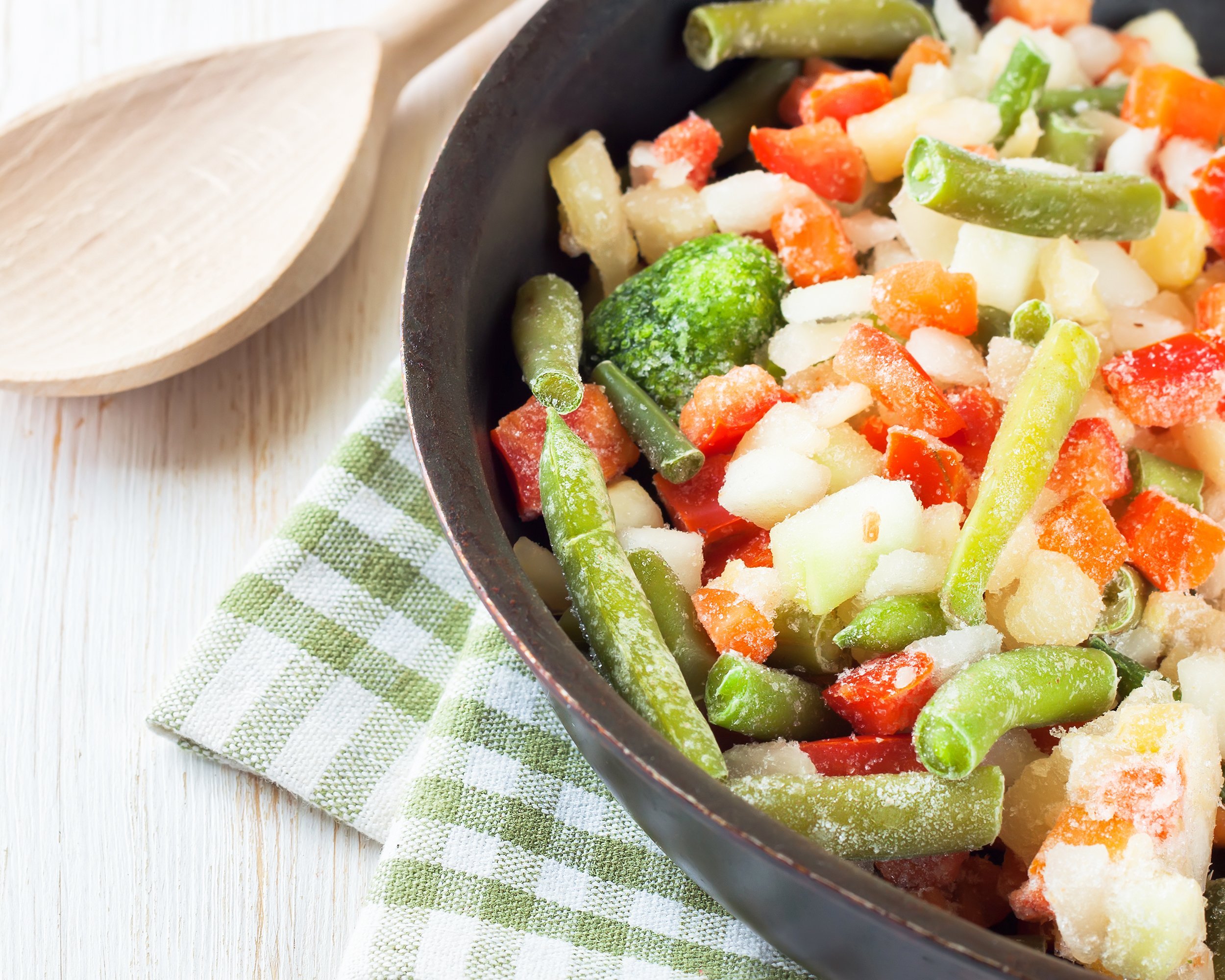mixture frozen vegetables in pan