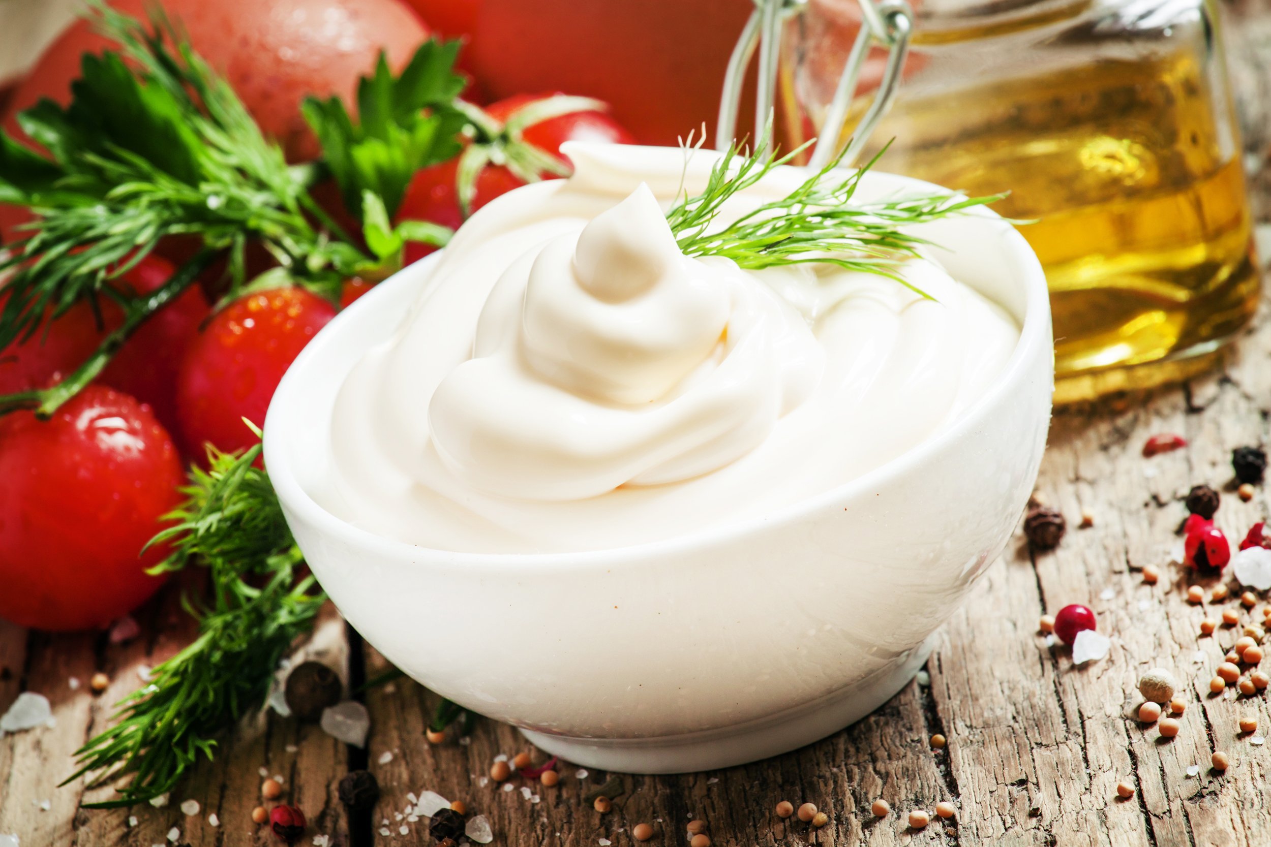 homemade mayonnaise with chicken eggs and mustard oil