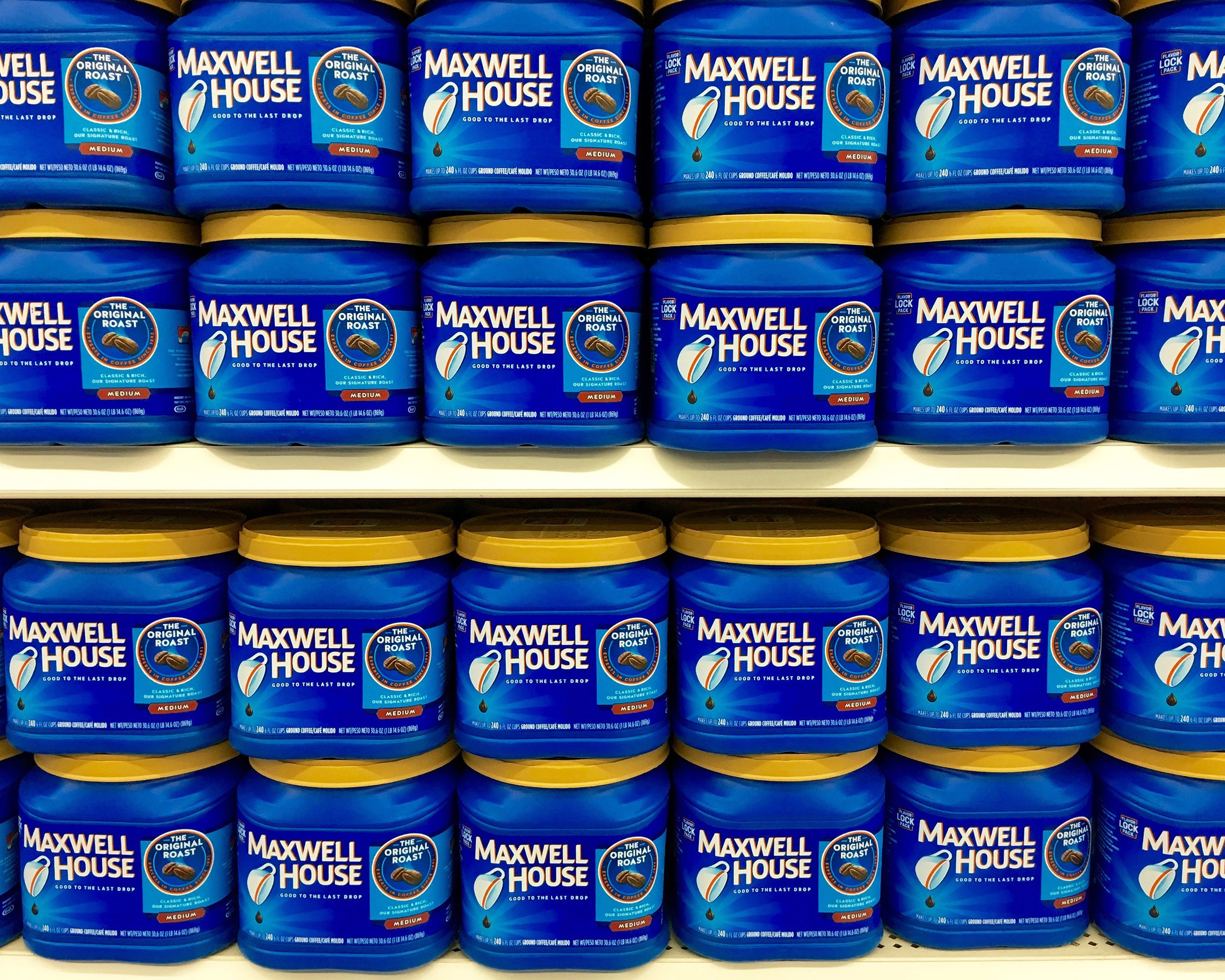 store display with bulk containers of Maxwell House Original Roast
