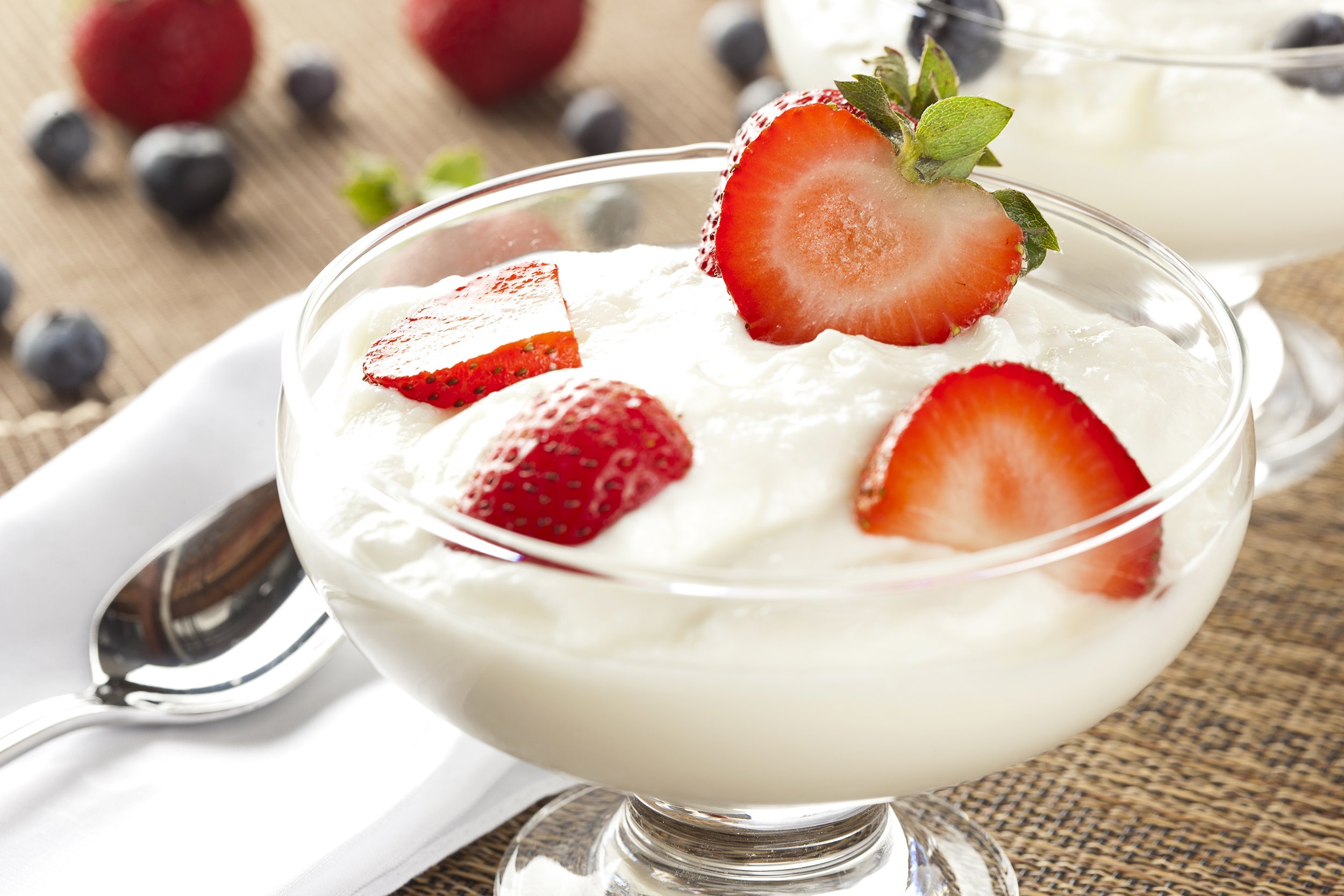 fresh organic greek yogurt with strawberries