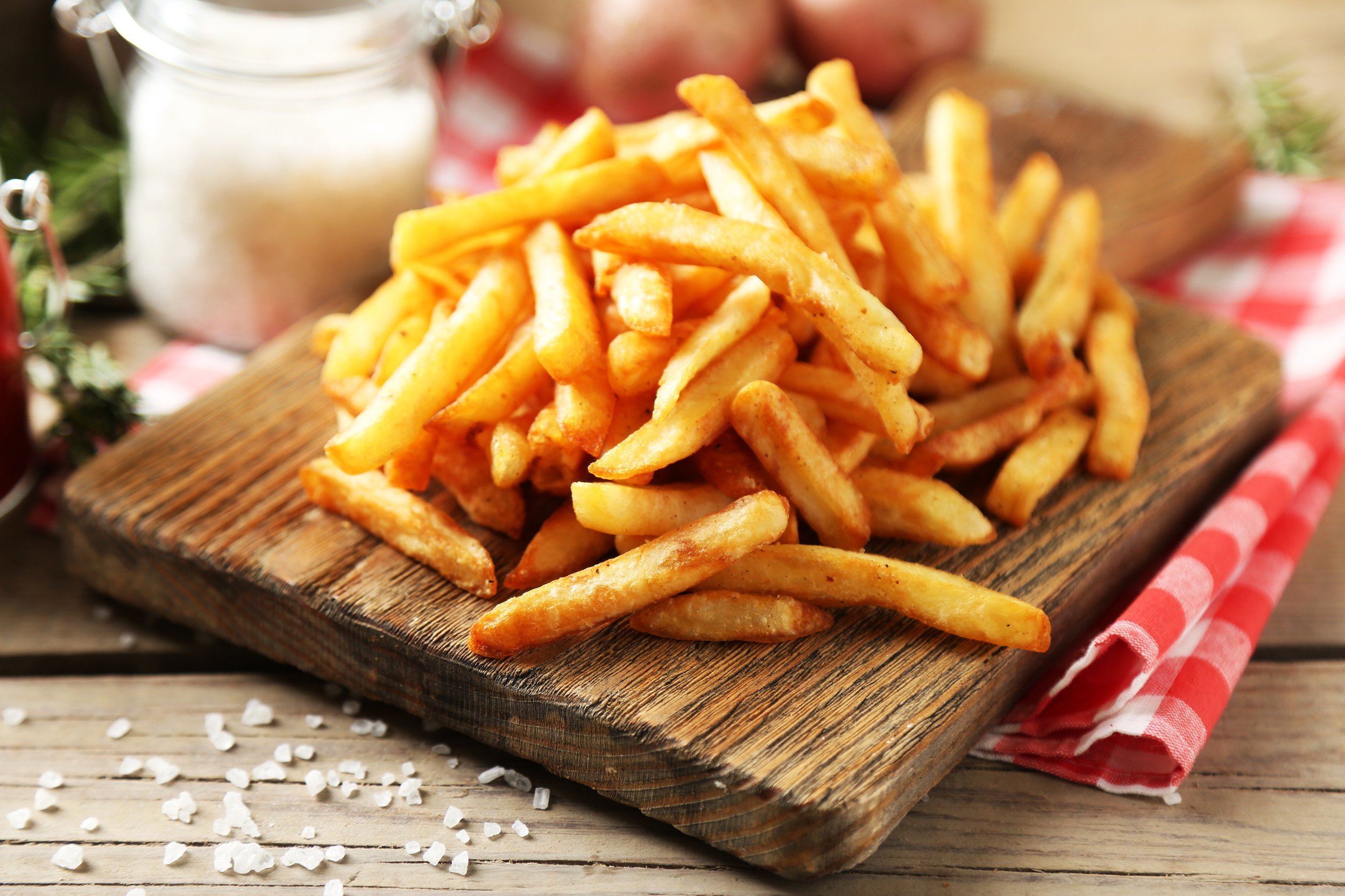 french fries on cutting board
