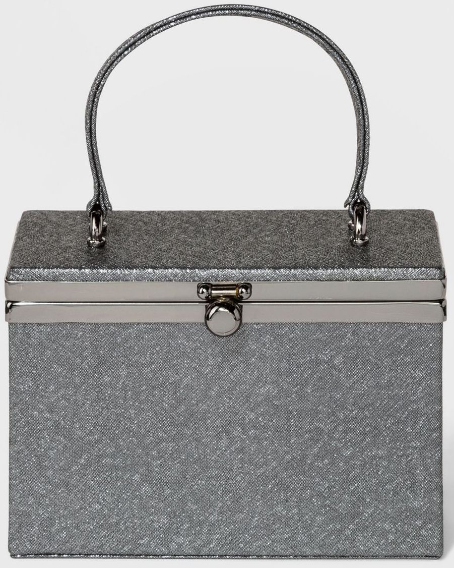 estee & lilly box with handle clutch - pewter