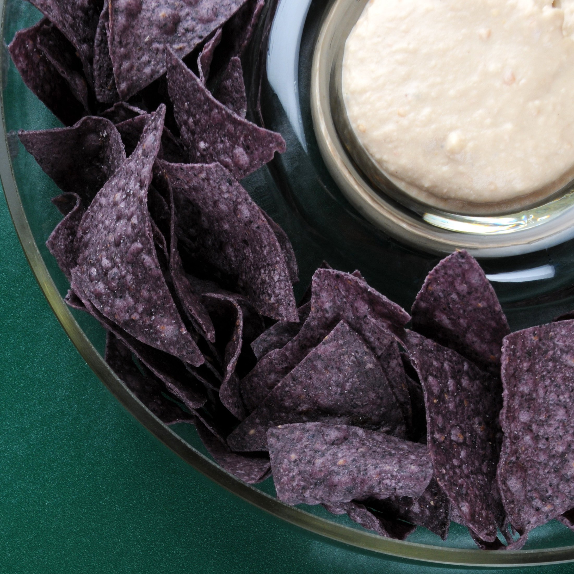 blue corn chips and dip