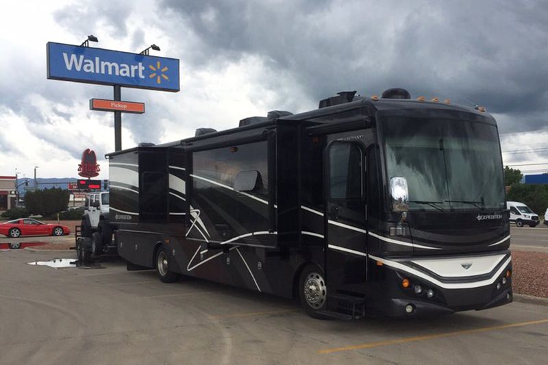 RV parked in Walmart parking lot
