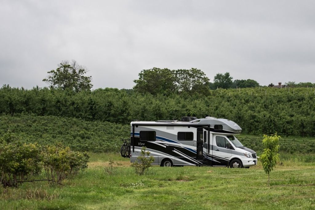 RV parked in winery