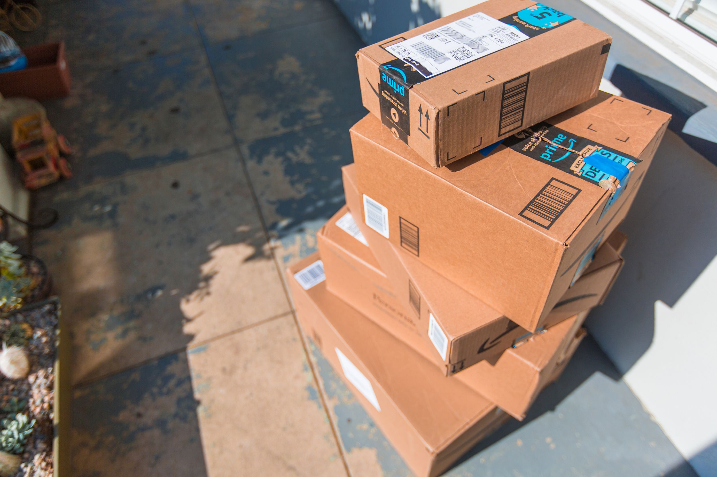cardboard package delivery at front door