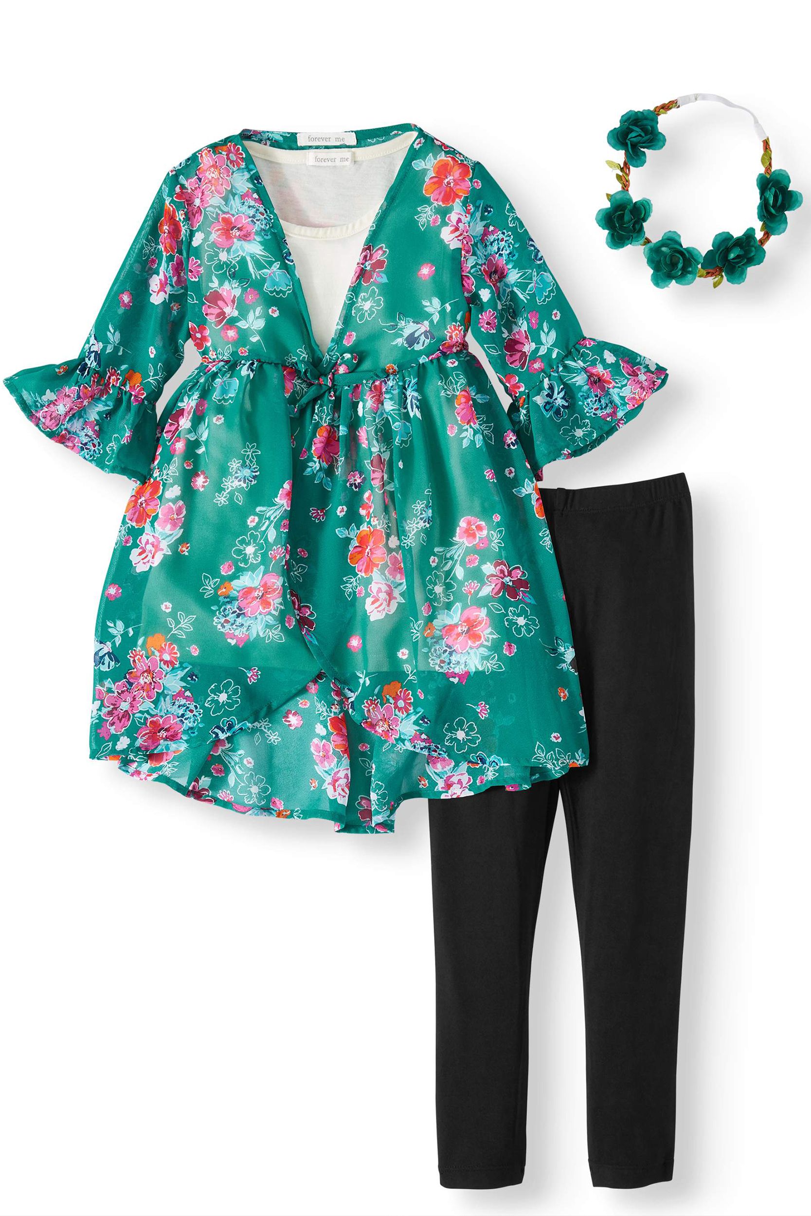 three-piece outfit plus hair crown