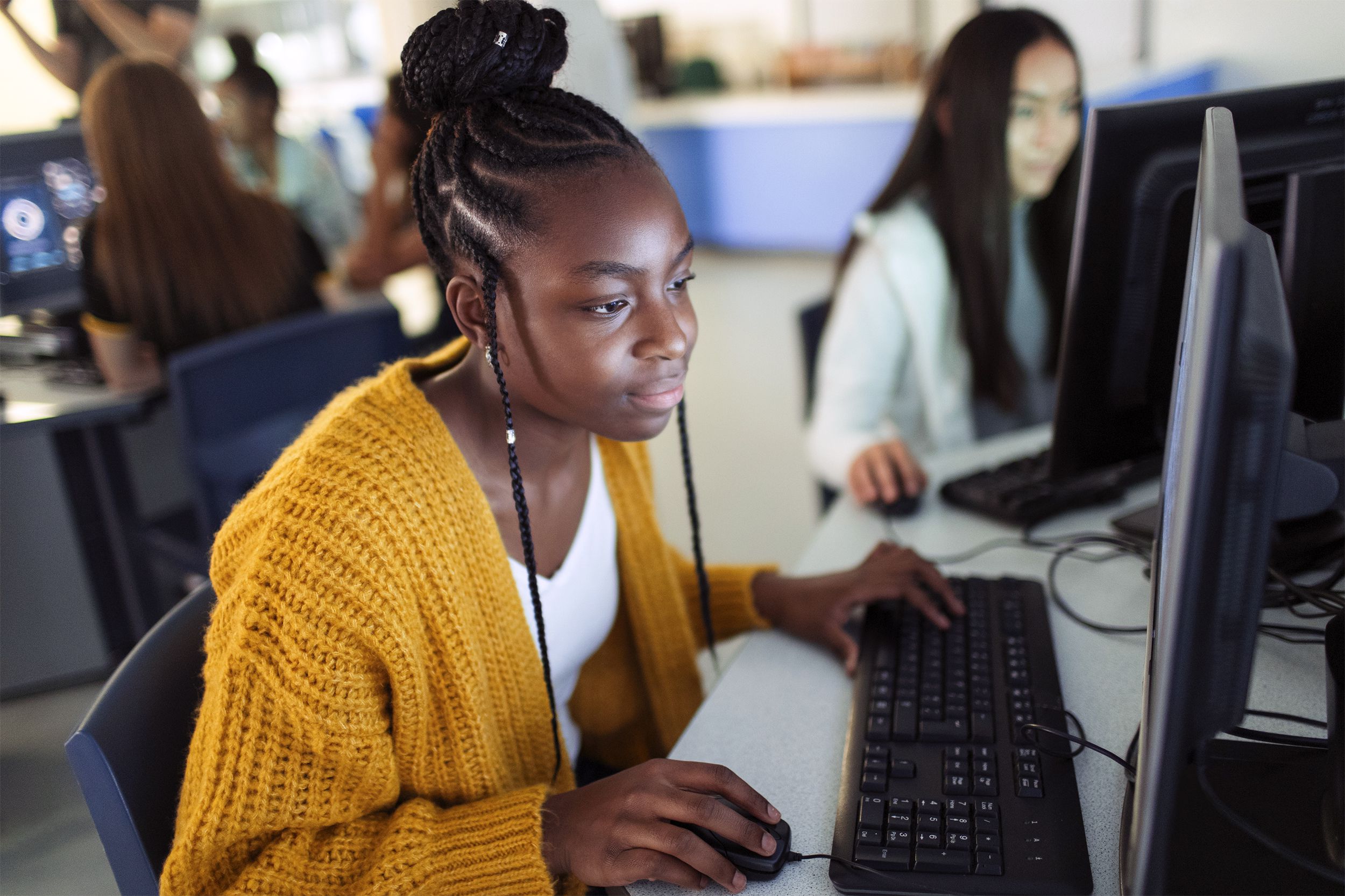 High school student in a computer lab