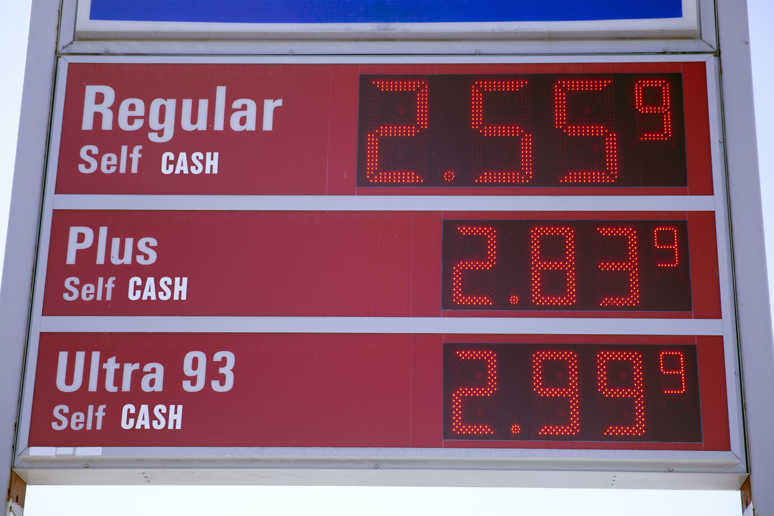 Gas station sign with prices