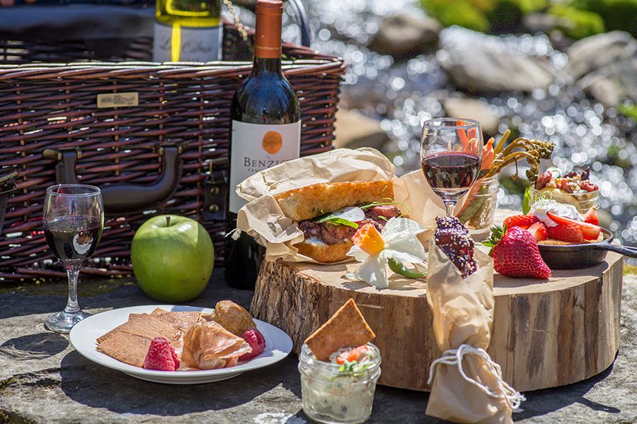picnic basket and wine from dancing bear lodge