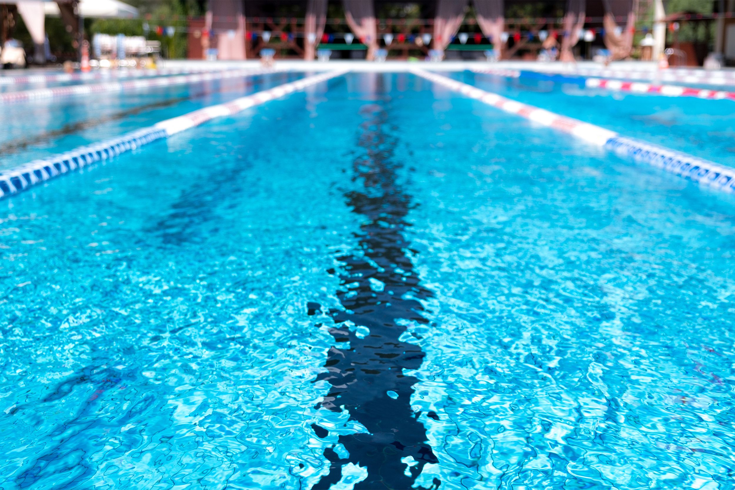 Closeup of the row of lanes in the swimming pool