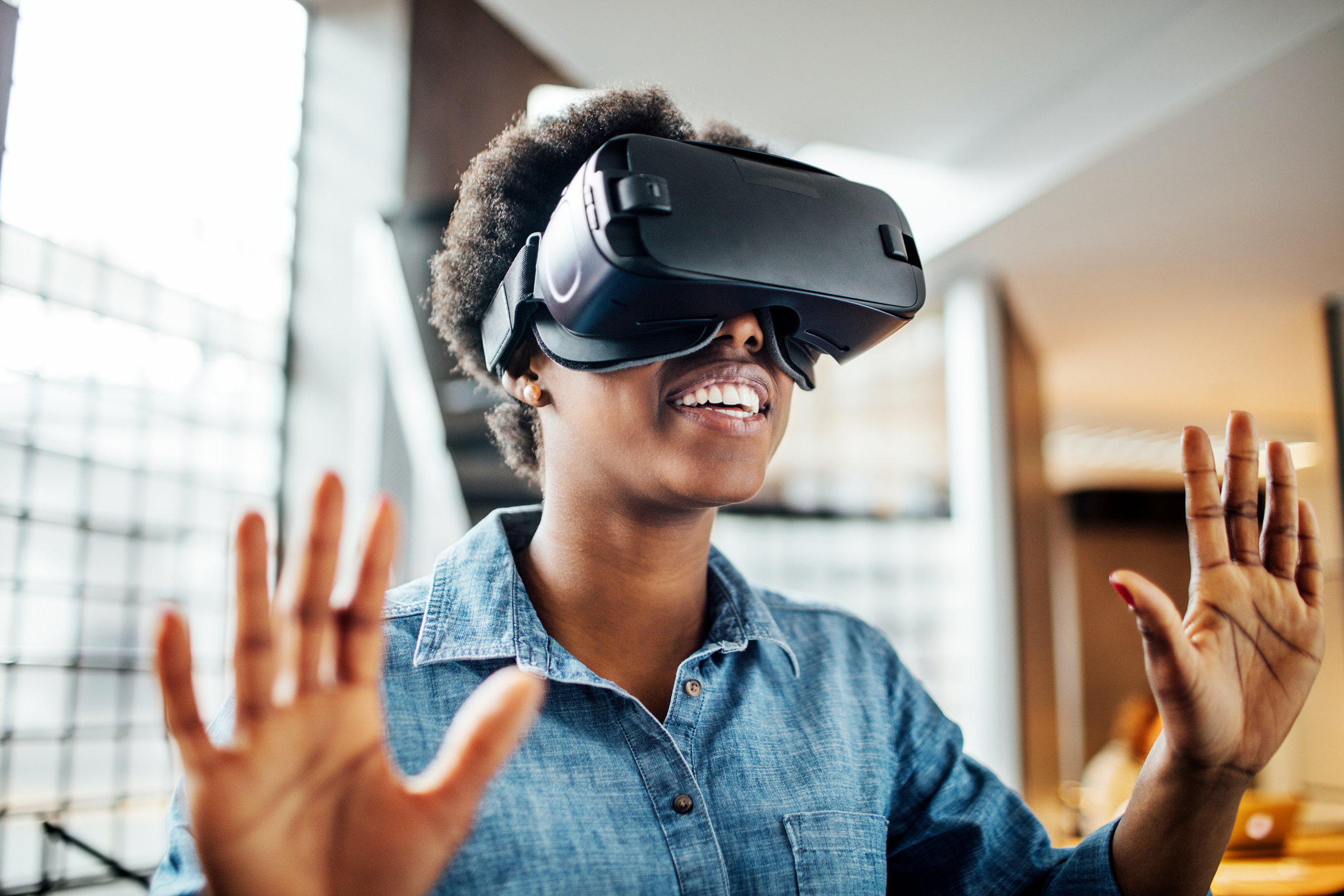 Woman wearing a virtual reality headset