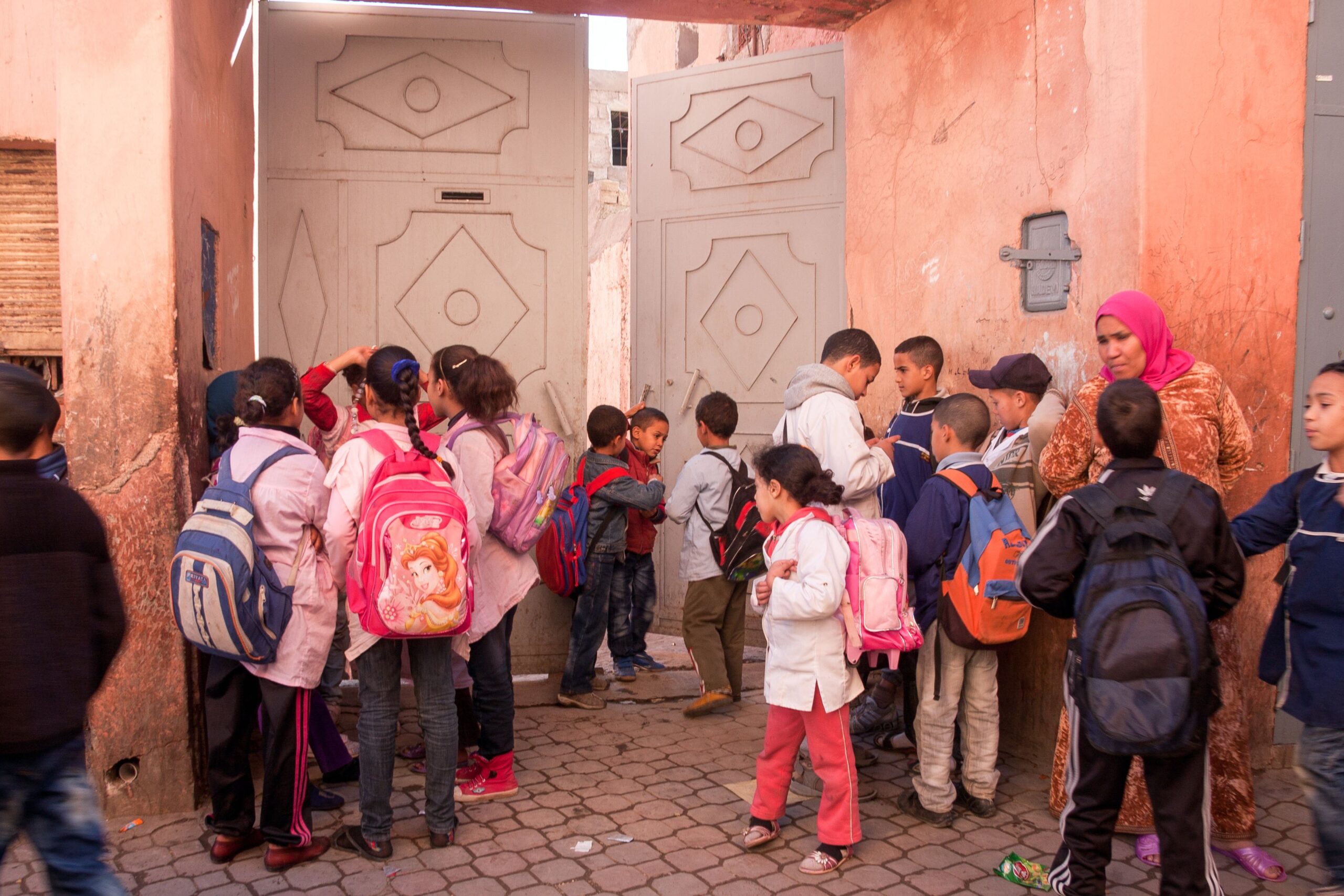 moroccan primary school children with their teacher