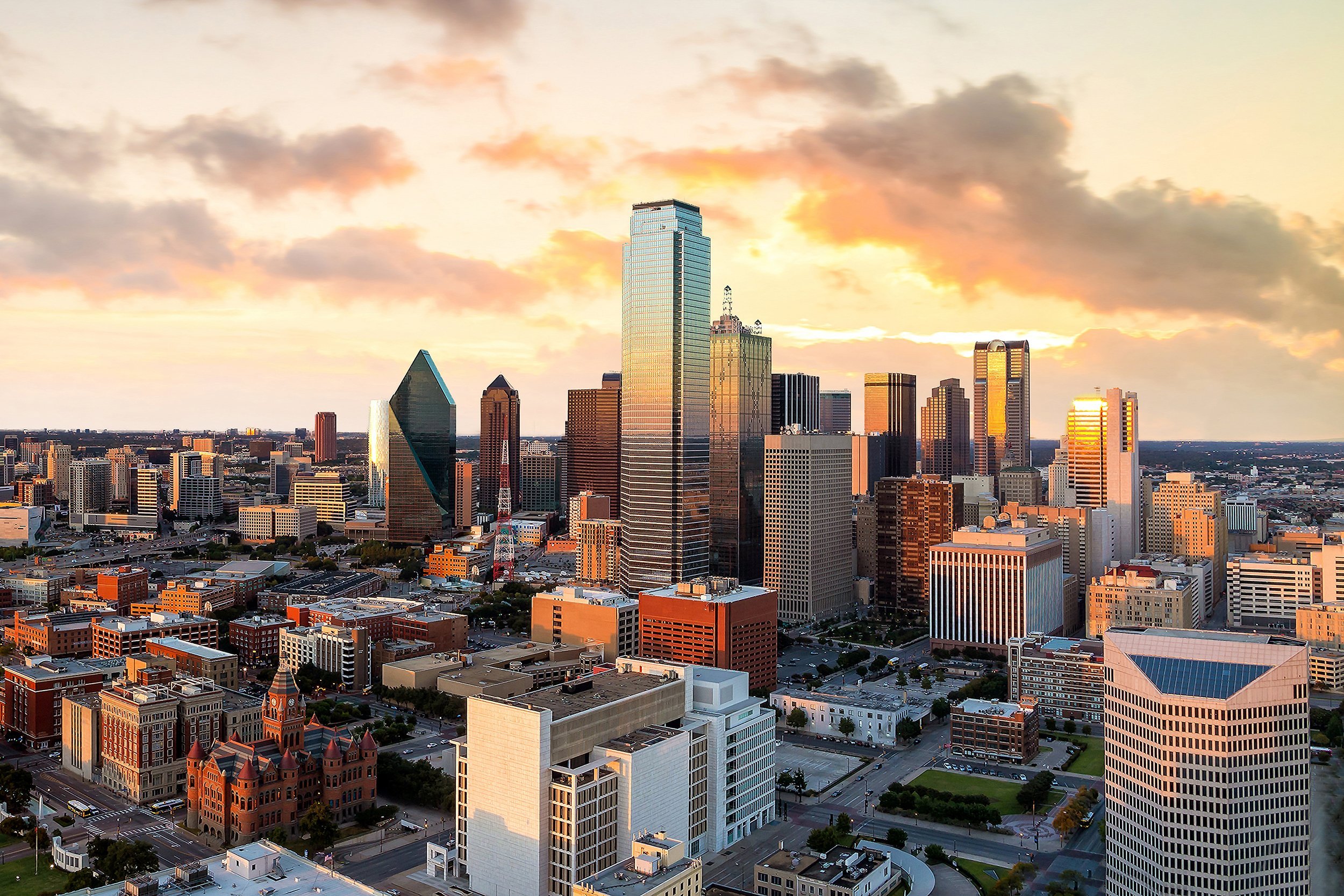 downtown Dallas at sunset