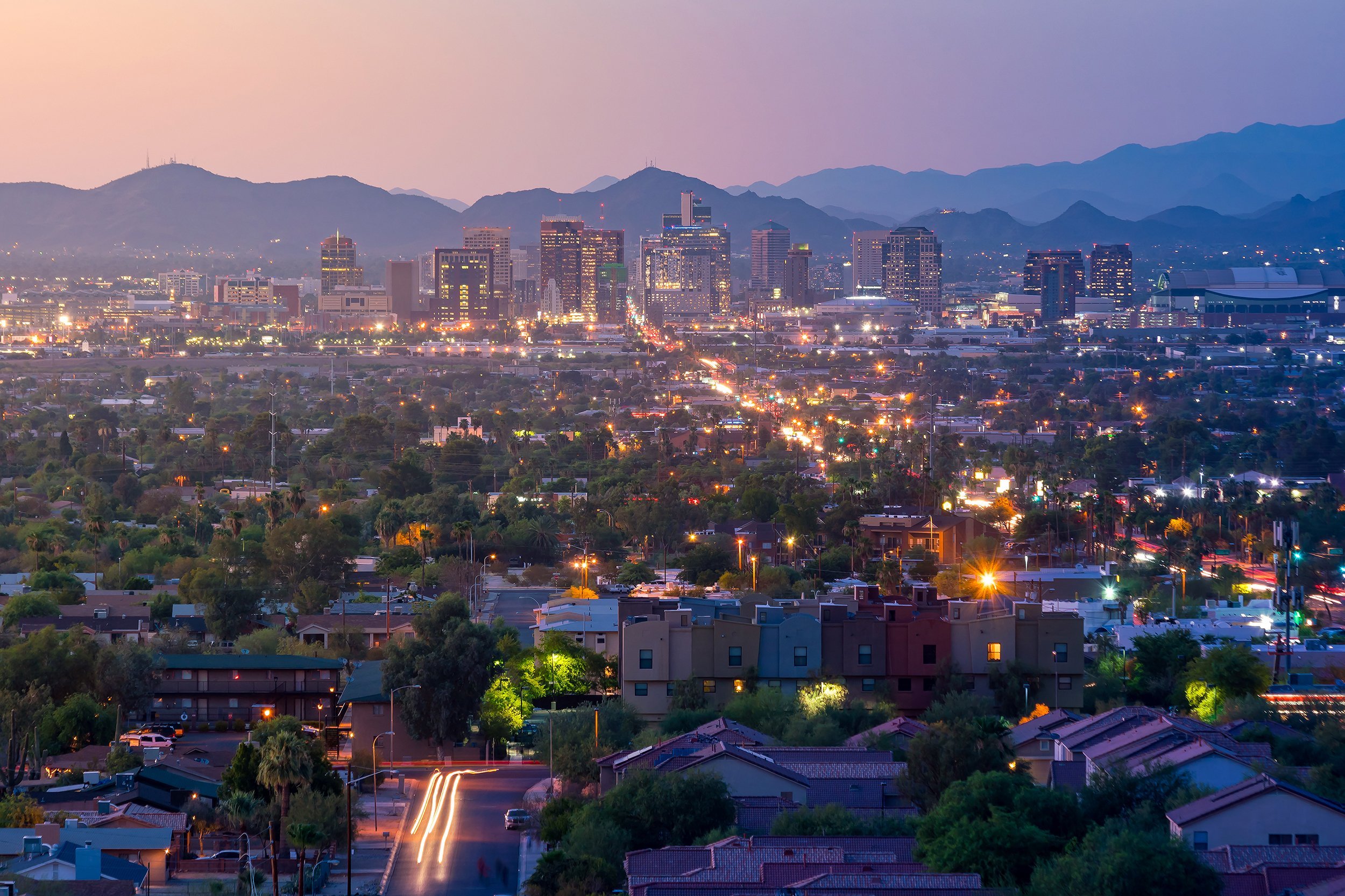 downtown Phoenix at sunset