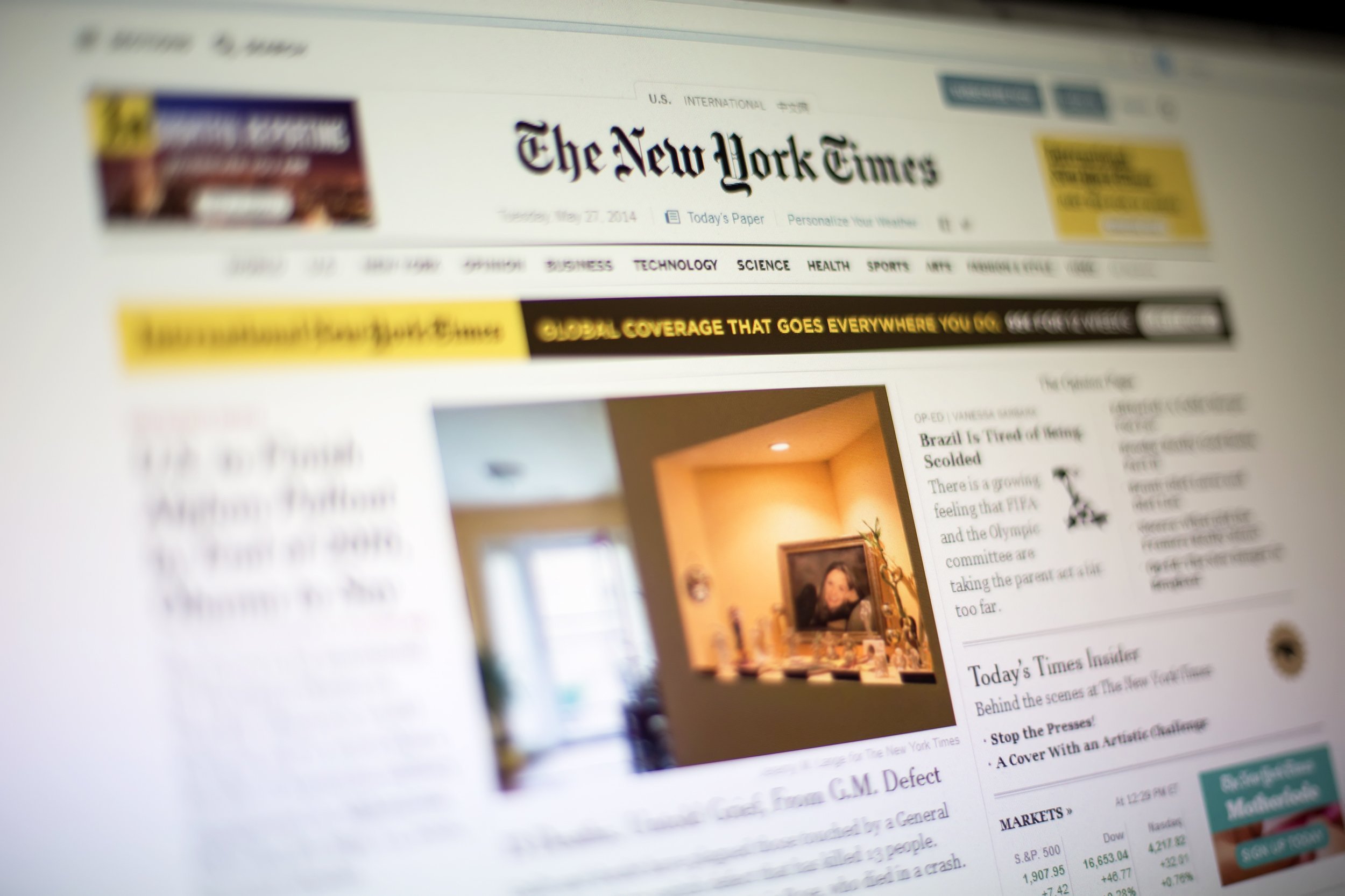 The New York Times web site on the computer screen