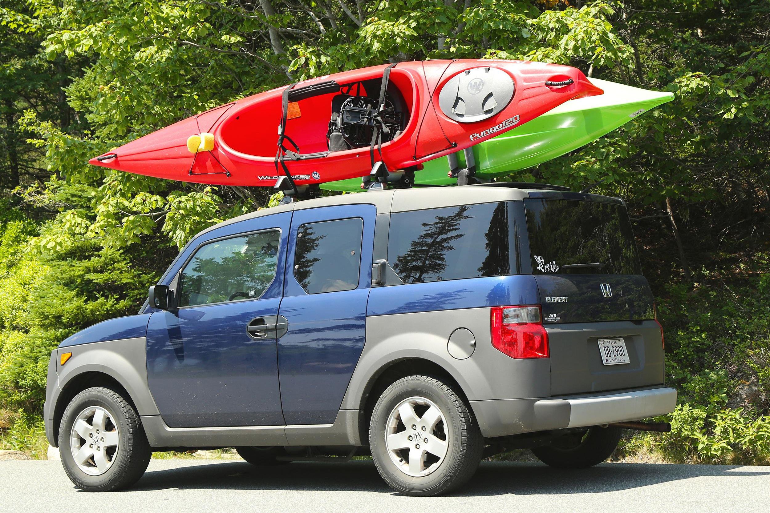Honda Element minivan loaded with kayaks in Acadia National Park