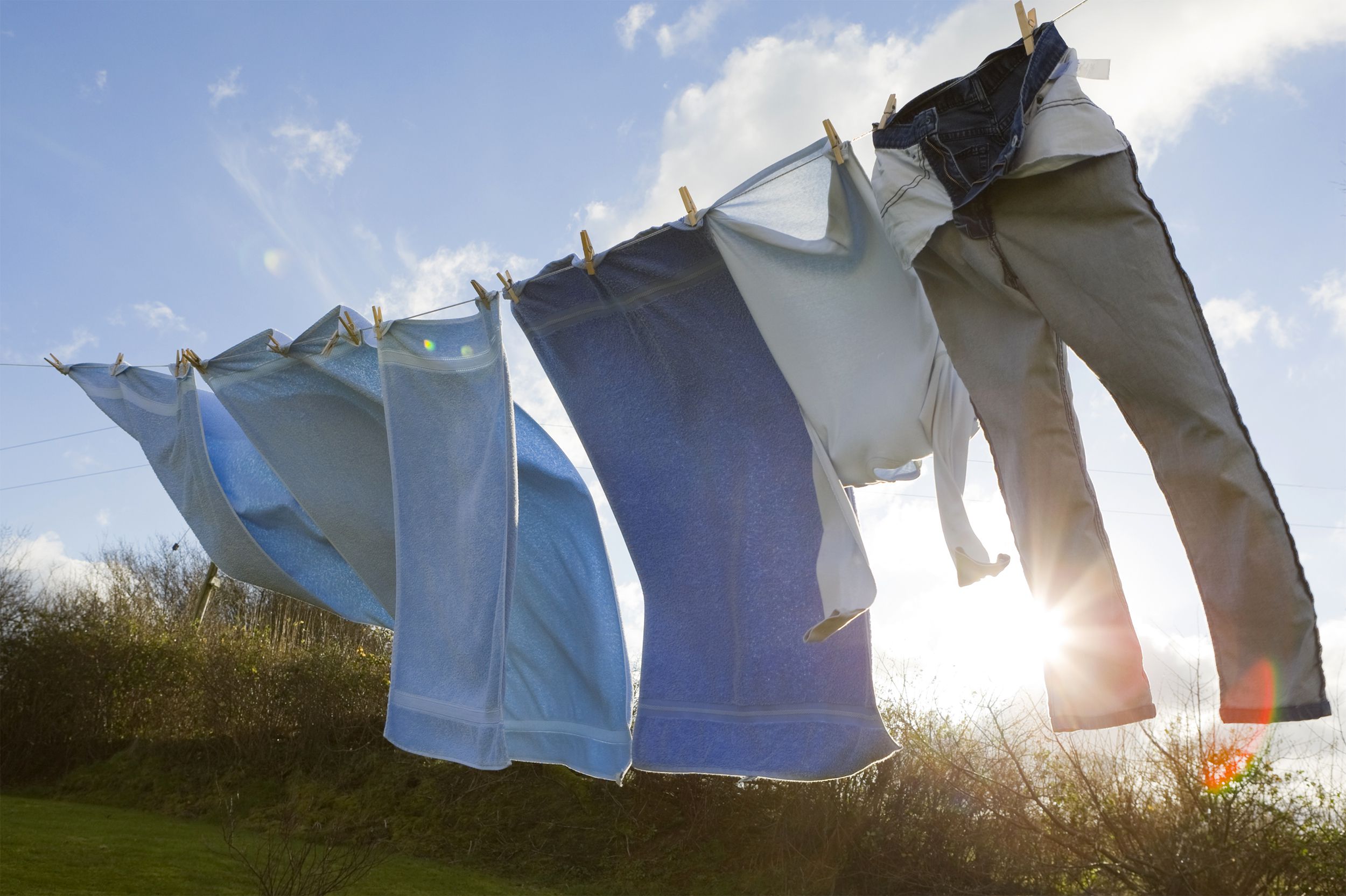 Clothes drying on a clothes line outside