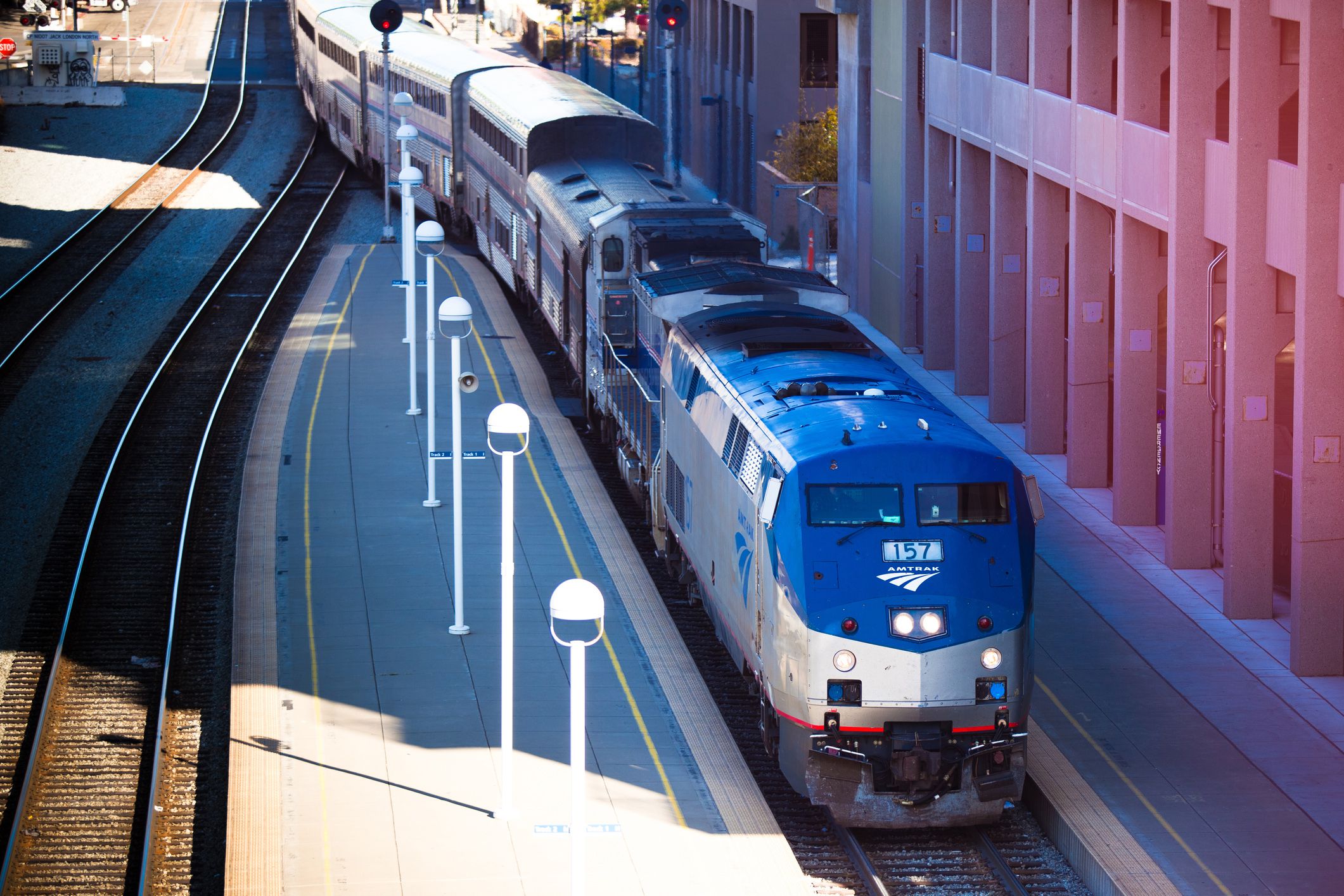 amtrak train at jack london square, oakland