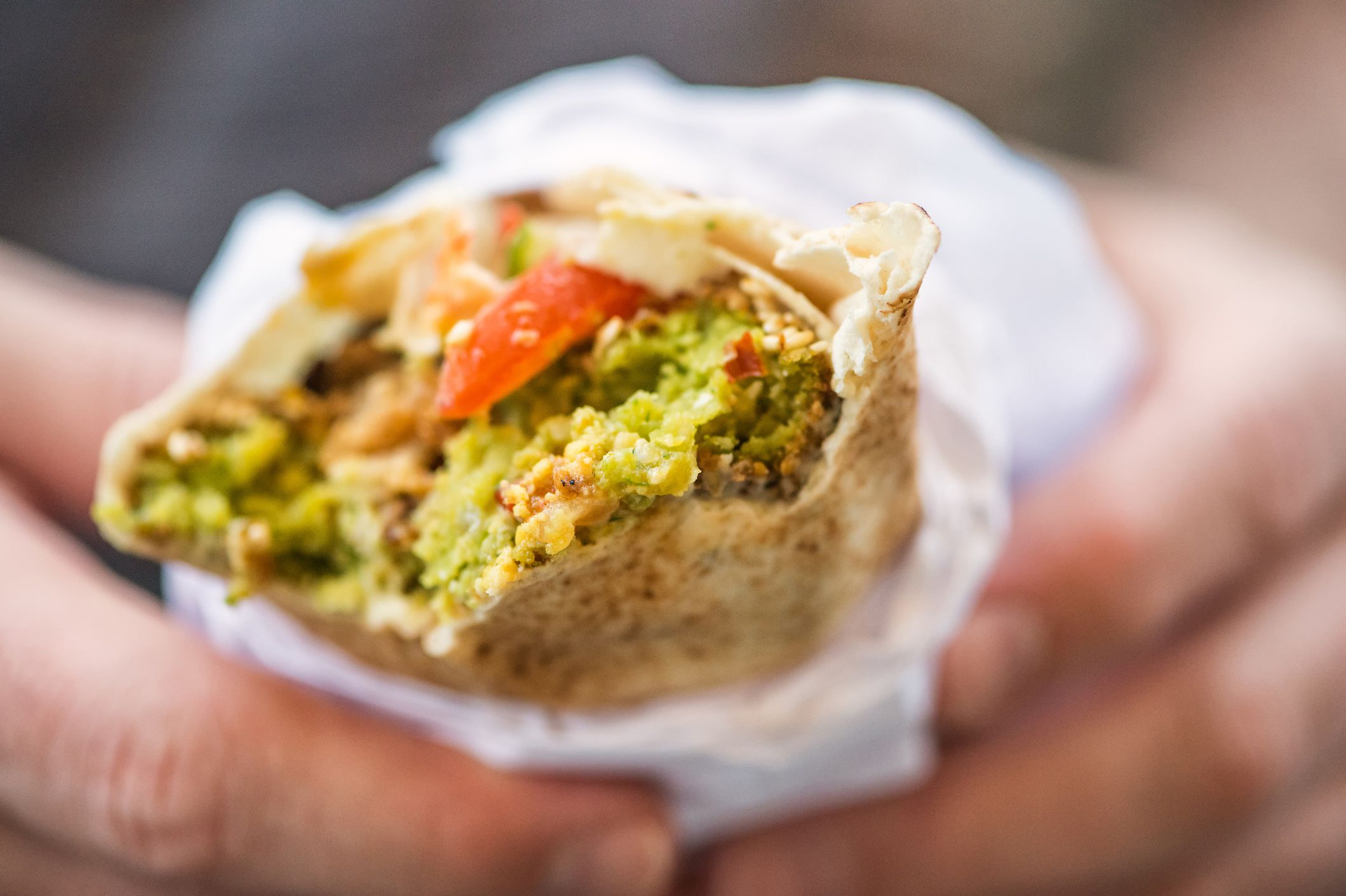 falafel mahshi in a khubz pita wrap