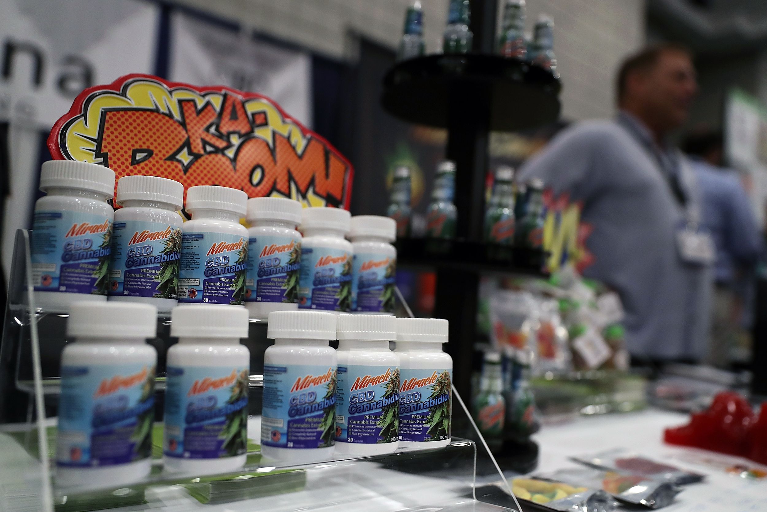 close-up of cbd products at store