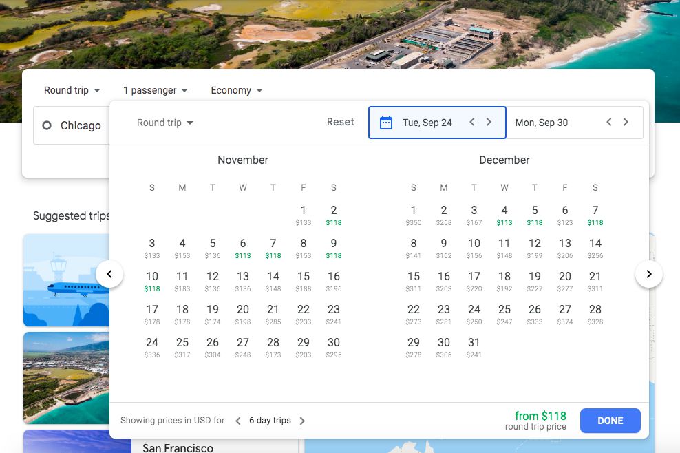 flight search on Google Flights