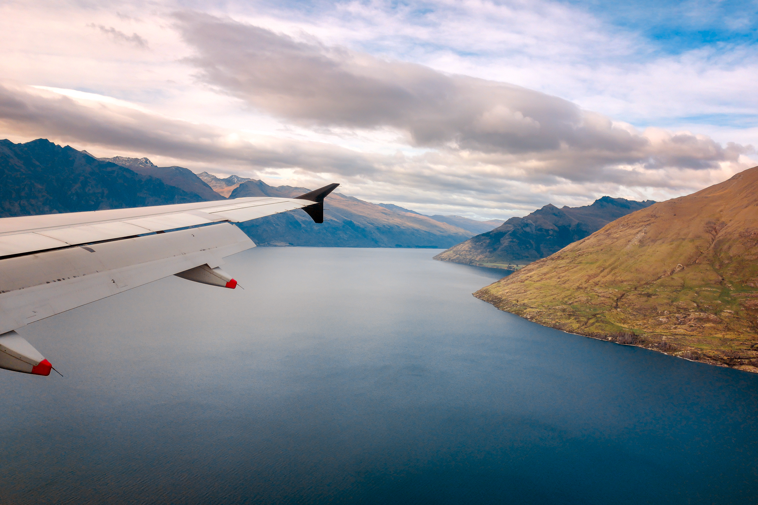 Flight over New Zealand mountains