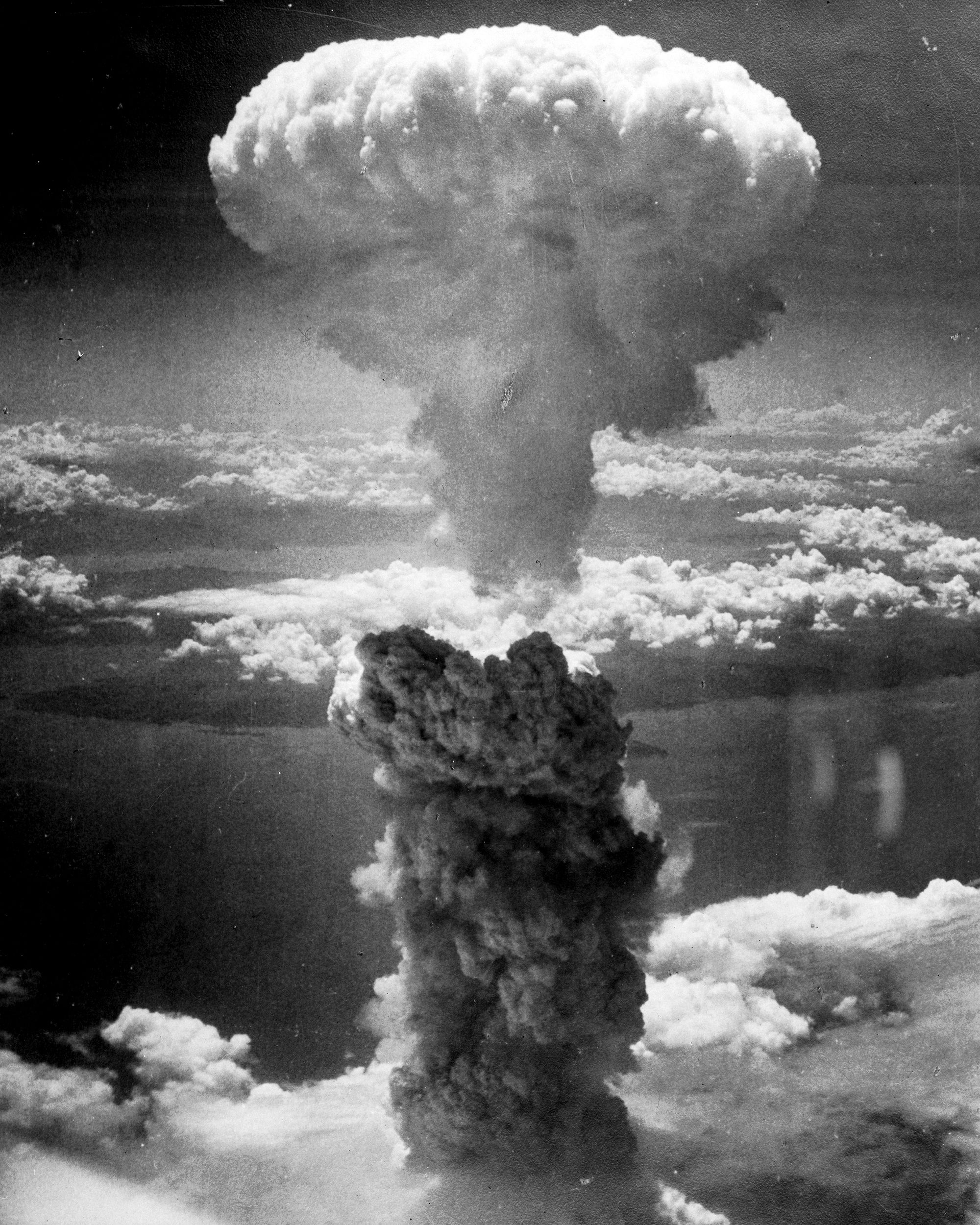 The mushroom cloud of the atomic bombing of the Japanese city of Nagasaki on August 9, 1945
