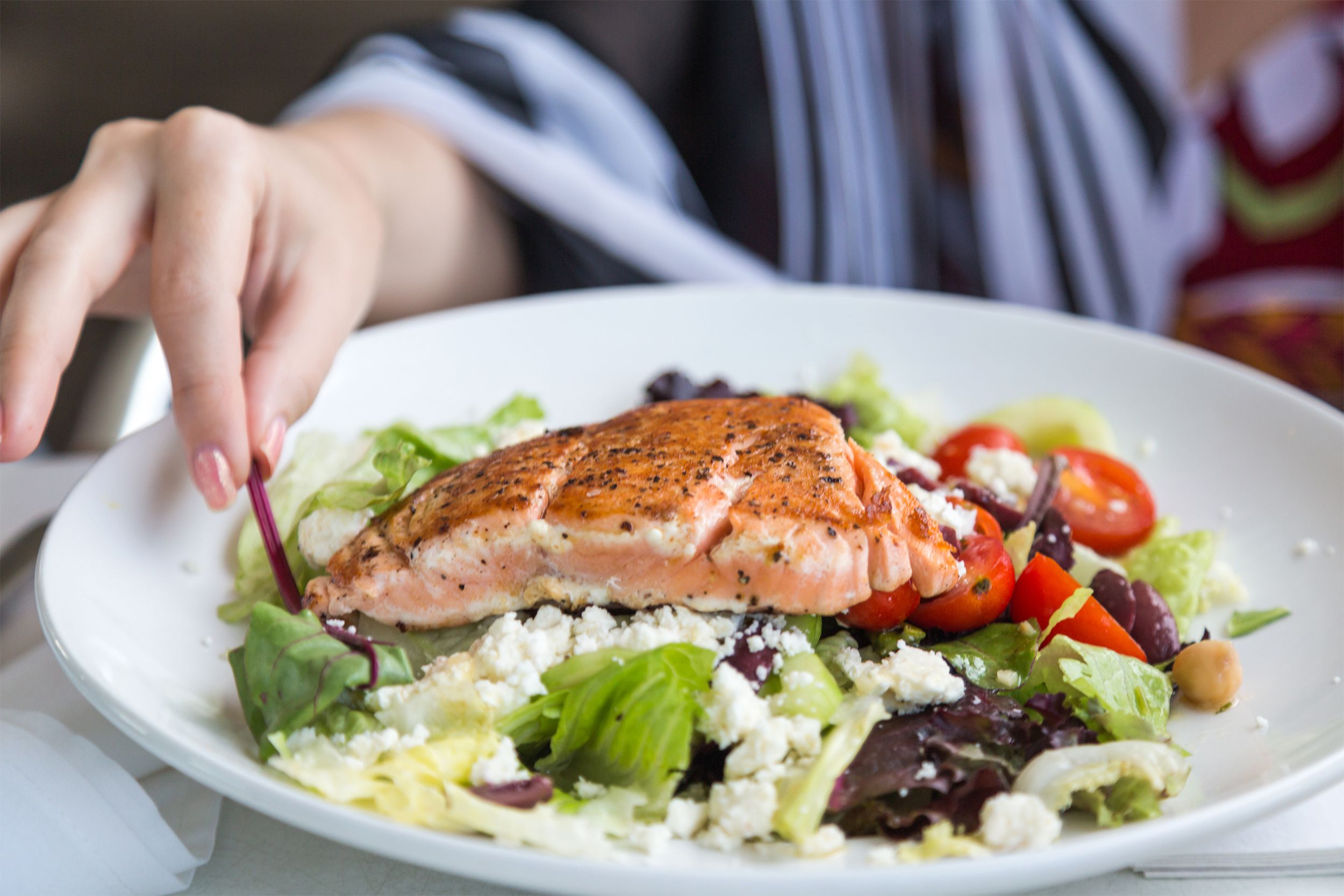 Salmon salad at a restaurant
