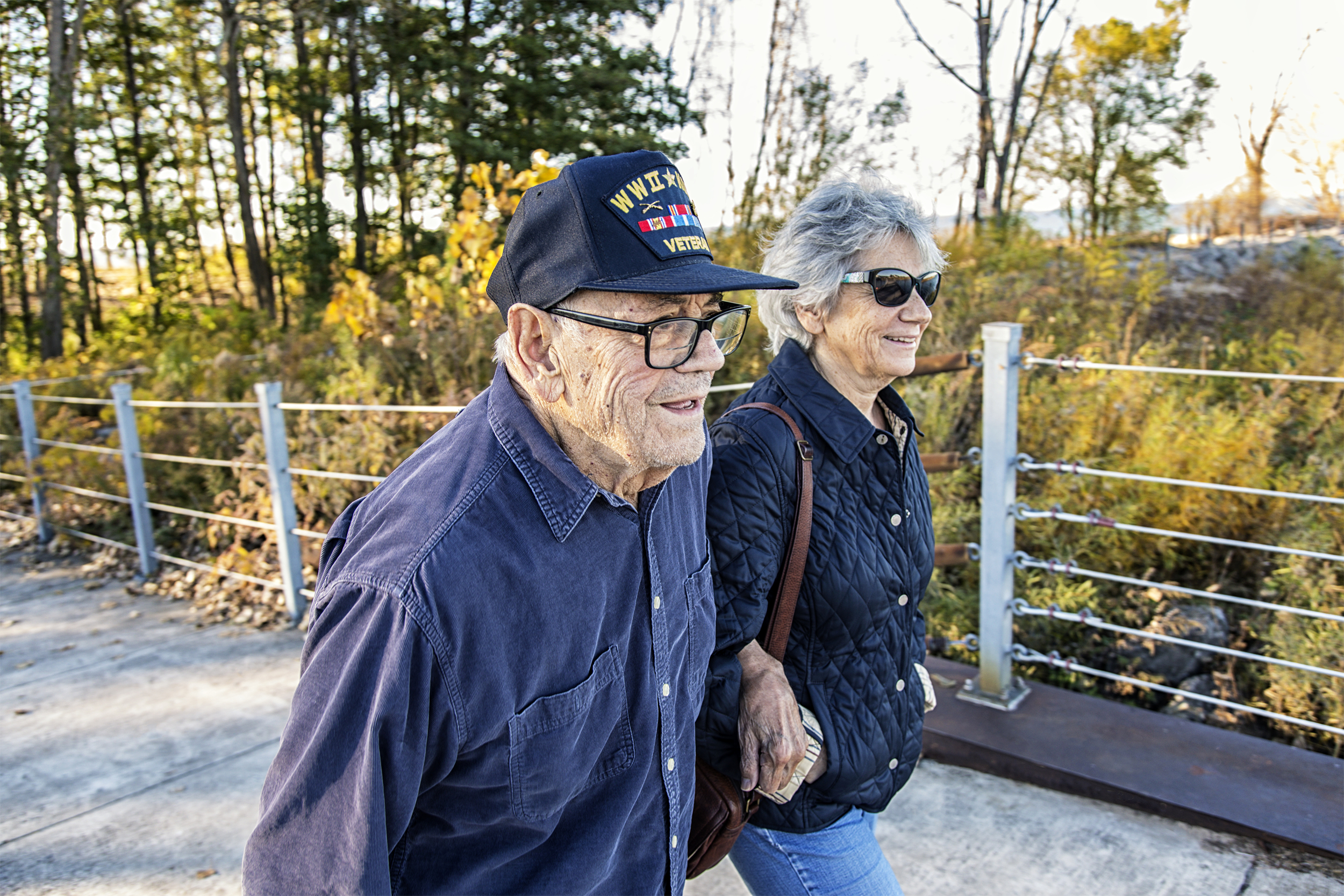 Veteran walking outside with daughter