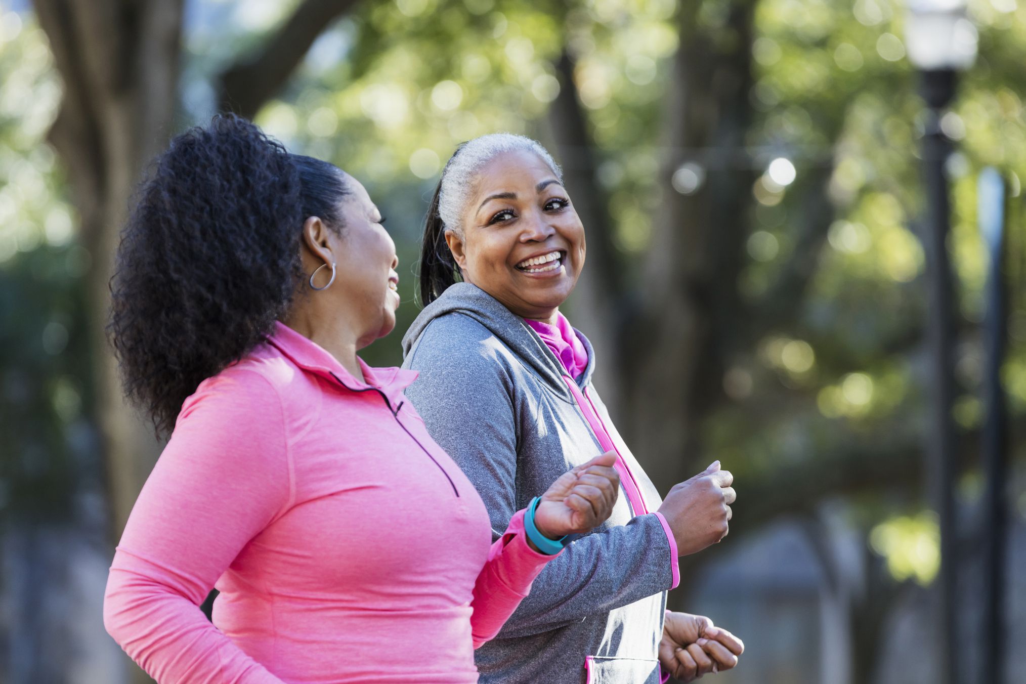 two middle-aged women jogging