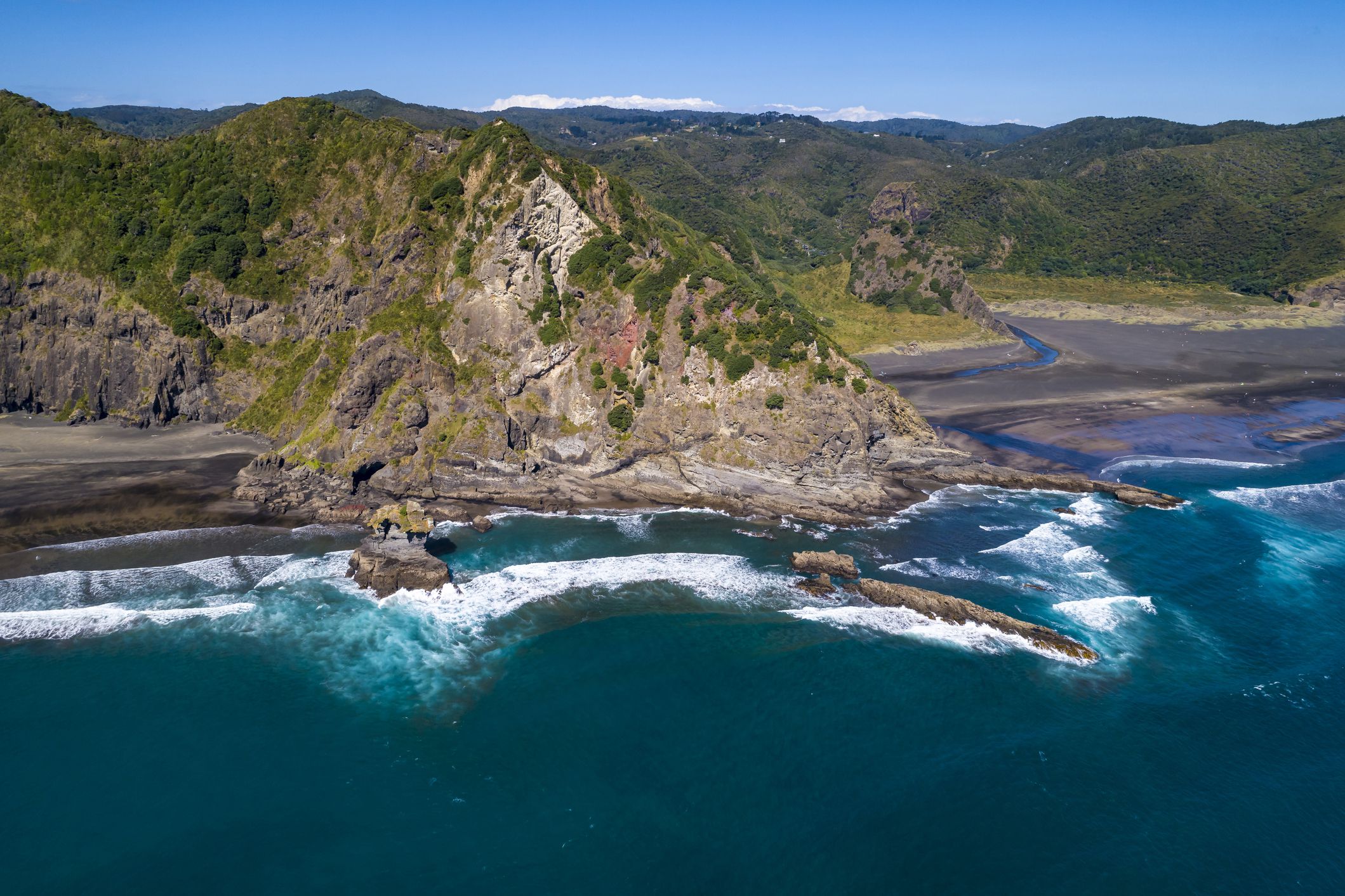 aerial view, karekare beach new zealand