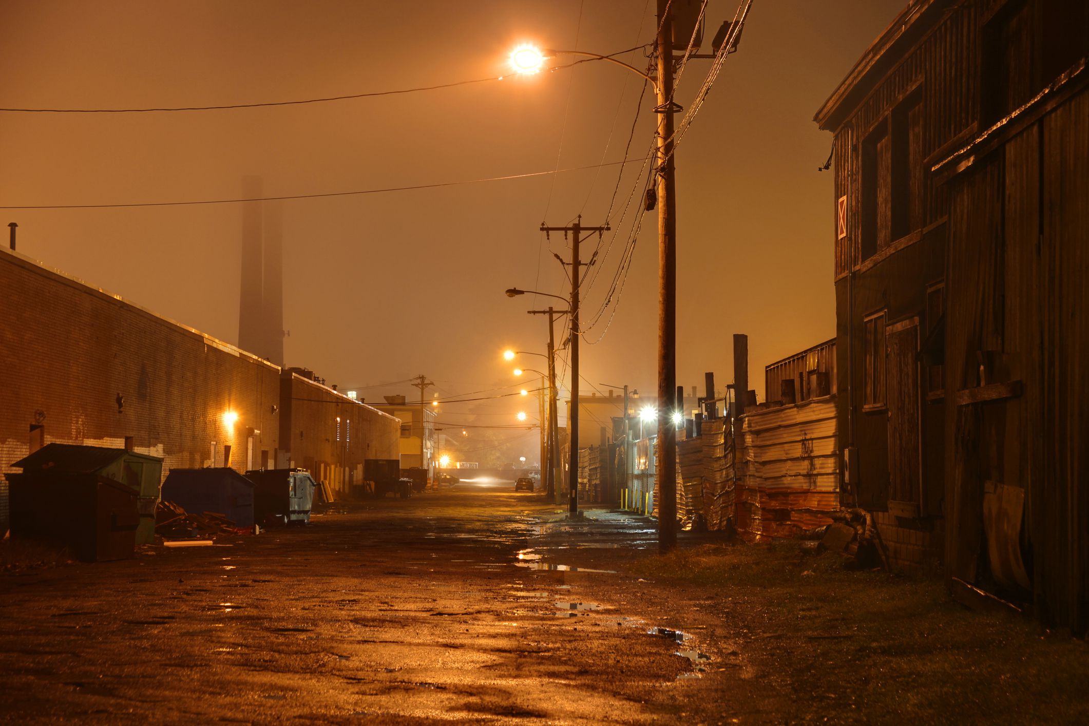 street in lawrence, massachusetts at night