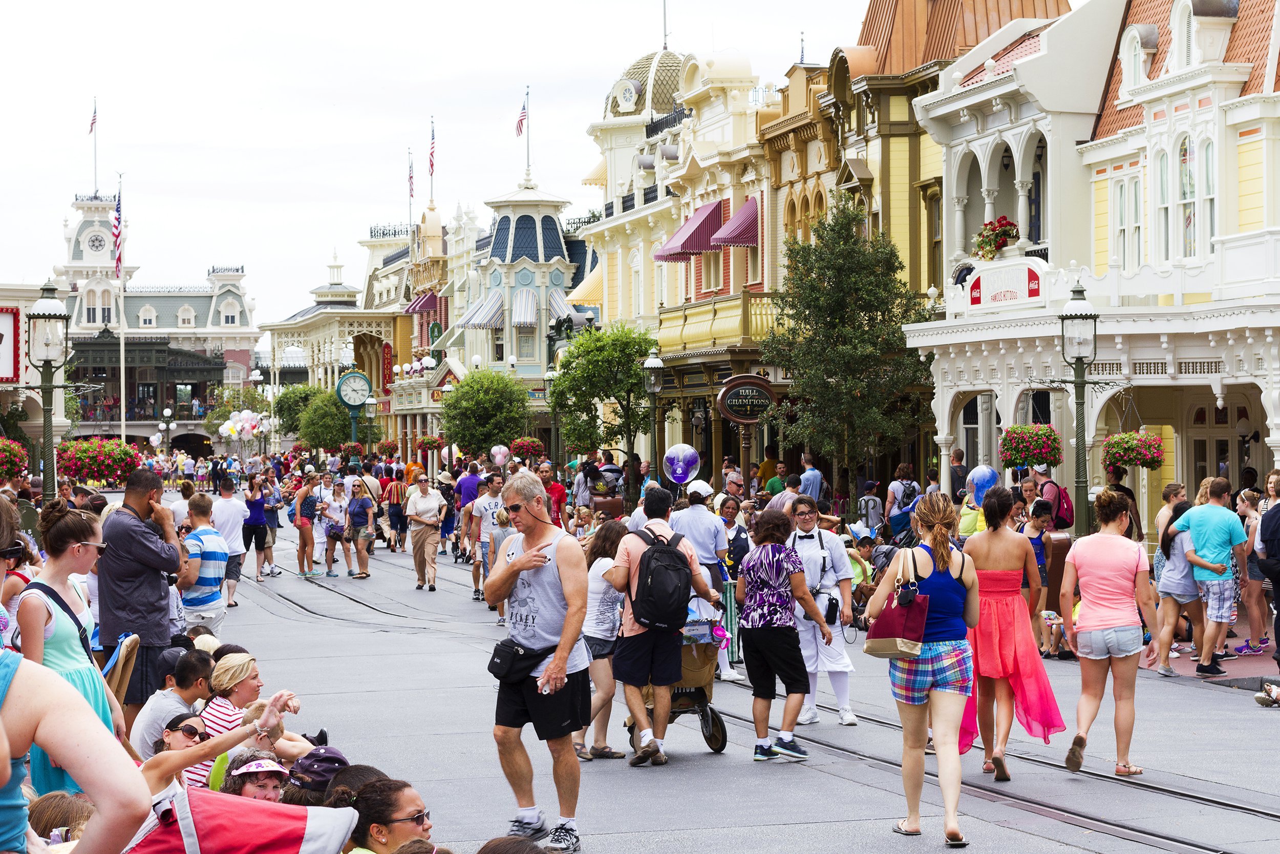 crowd on Main Street USA at Disney
