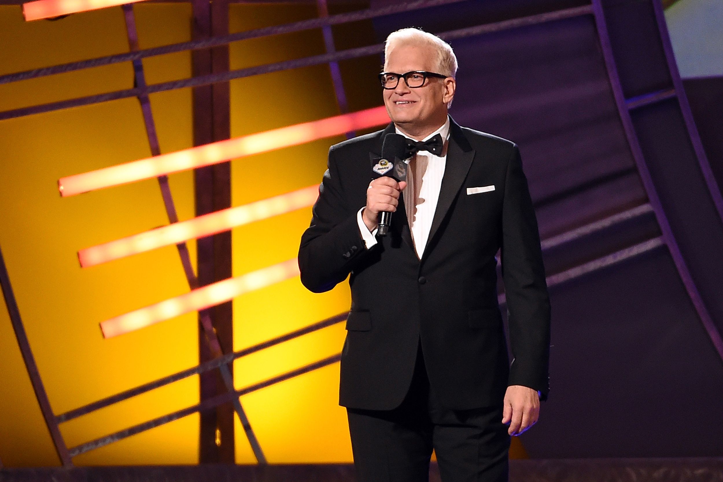 Host Drew Carey speaks during the 2015 NASCAR Sprint Cup Series Awards show at Wynn Las Vegas on December 4, 2015 in Las Vegas, Nevada.