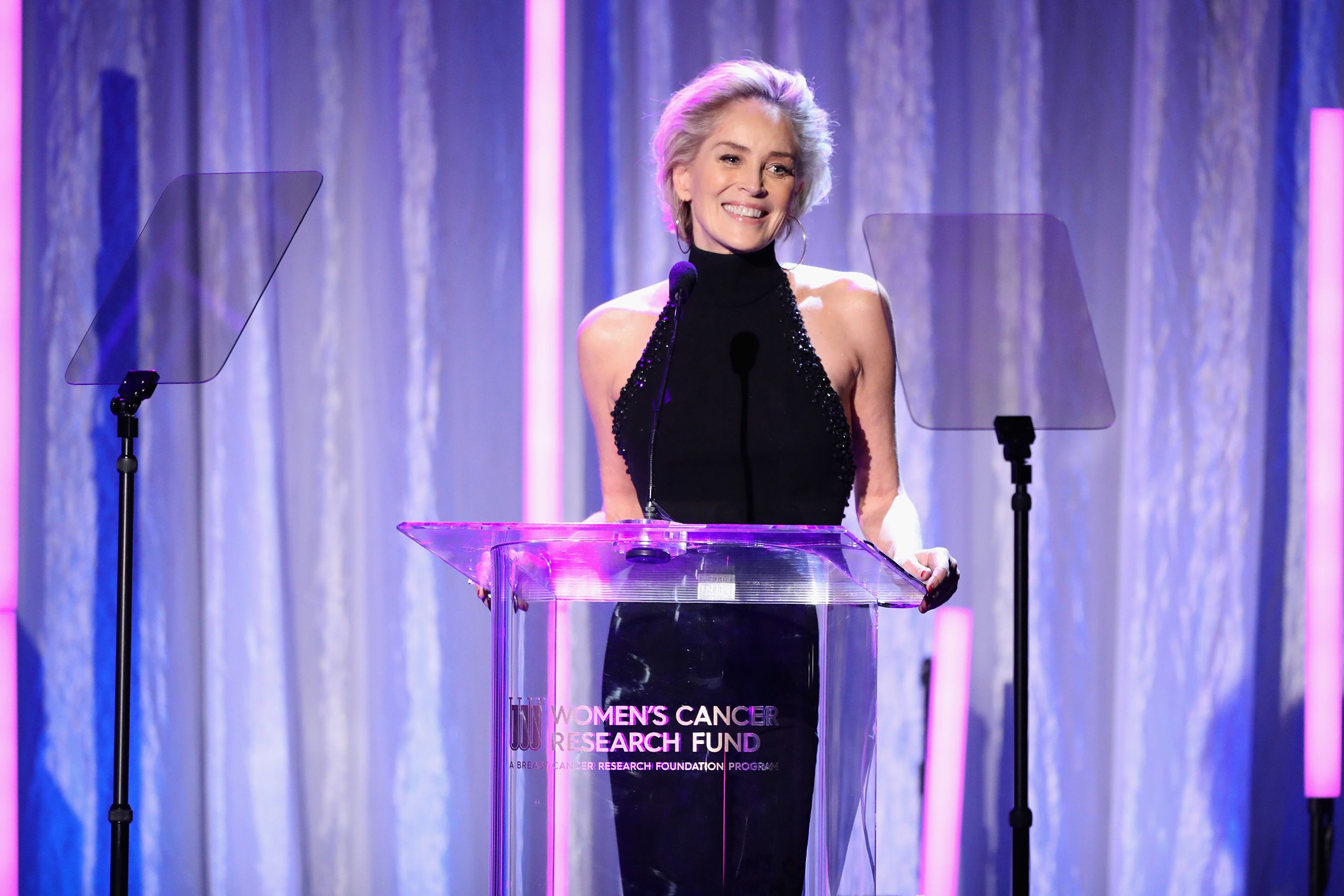 Sharon Stone speaks onstage during WCRF's 