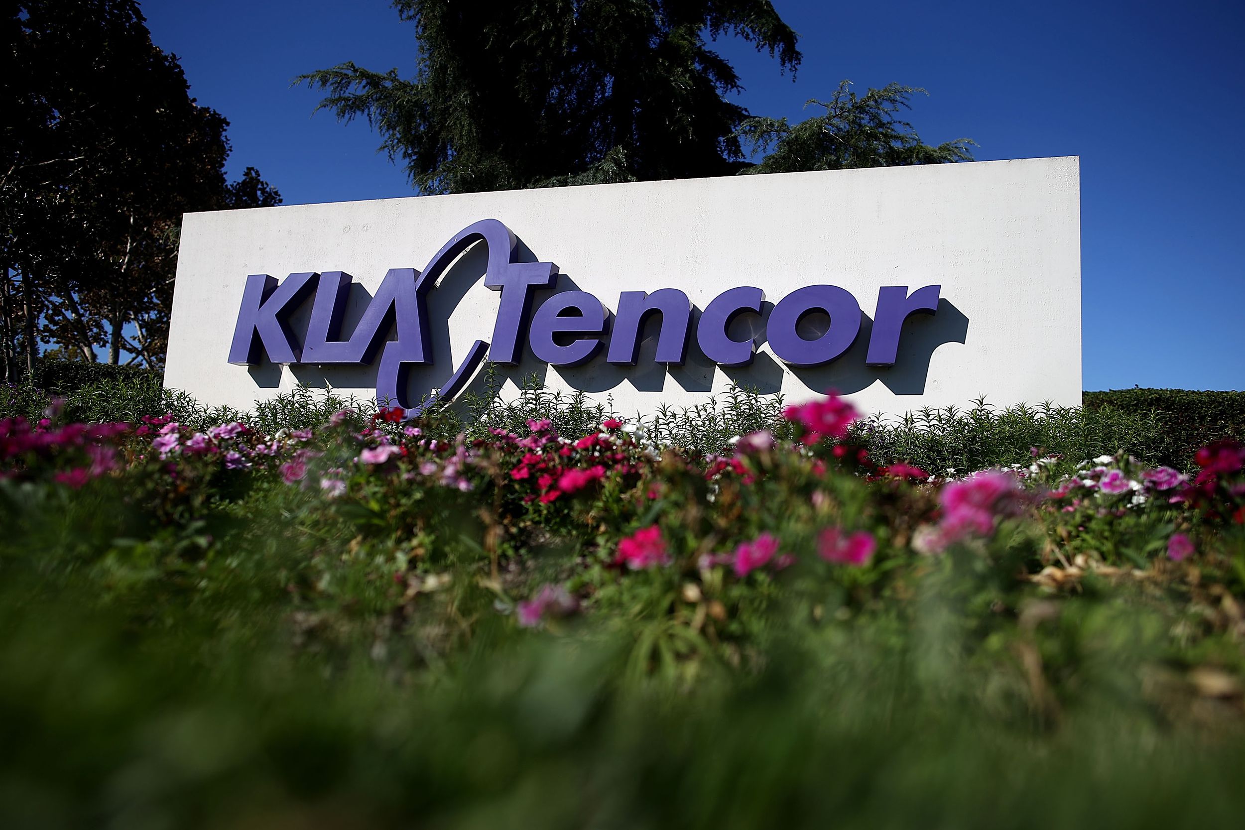 A sign is posted in front of the KLA-Tencor headquarters on October 21, 2015 in Milpitas, California. Chipmaker Lam Research announced plans to acquire KLA-Tencor for $10.6 billion.