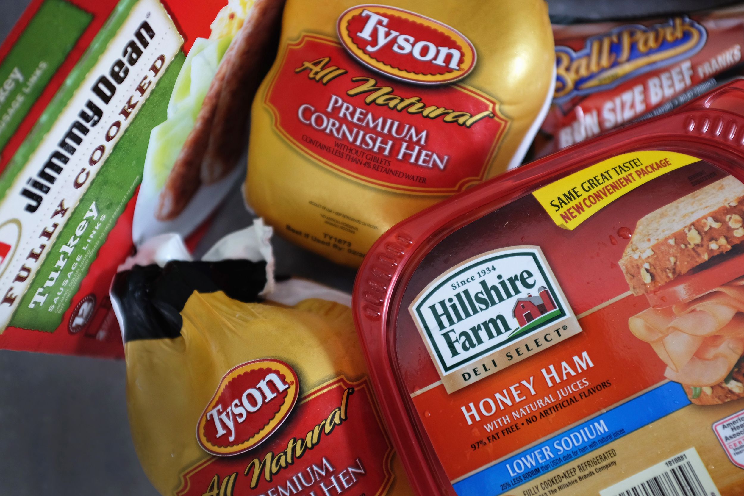 Tyson Food and Hillshire Brands food products are seen on May 29, 2014 in Miami, Florida.