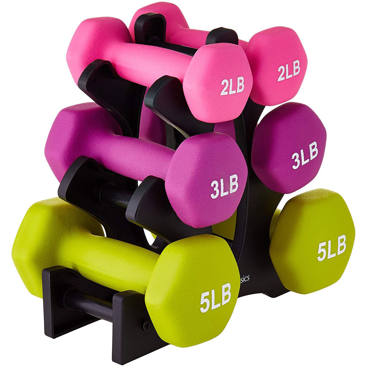 AmazonBasics Neoprene Dumbbell Pairs and Sets with Stands
