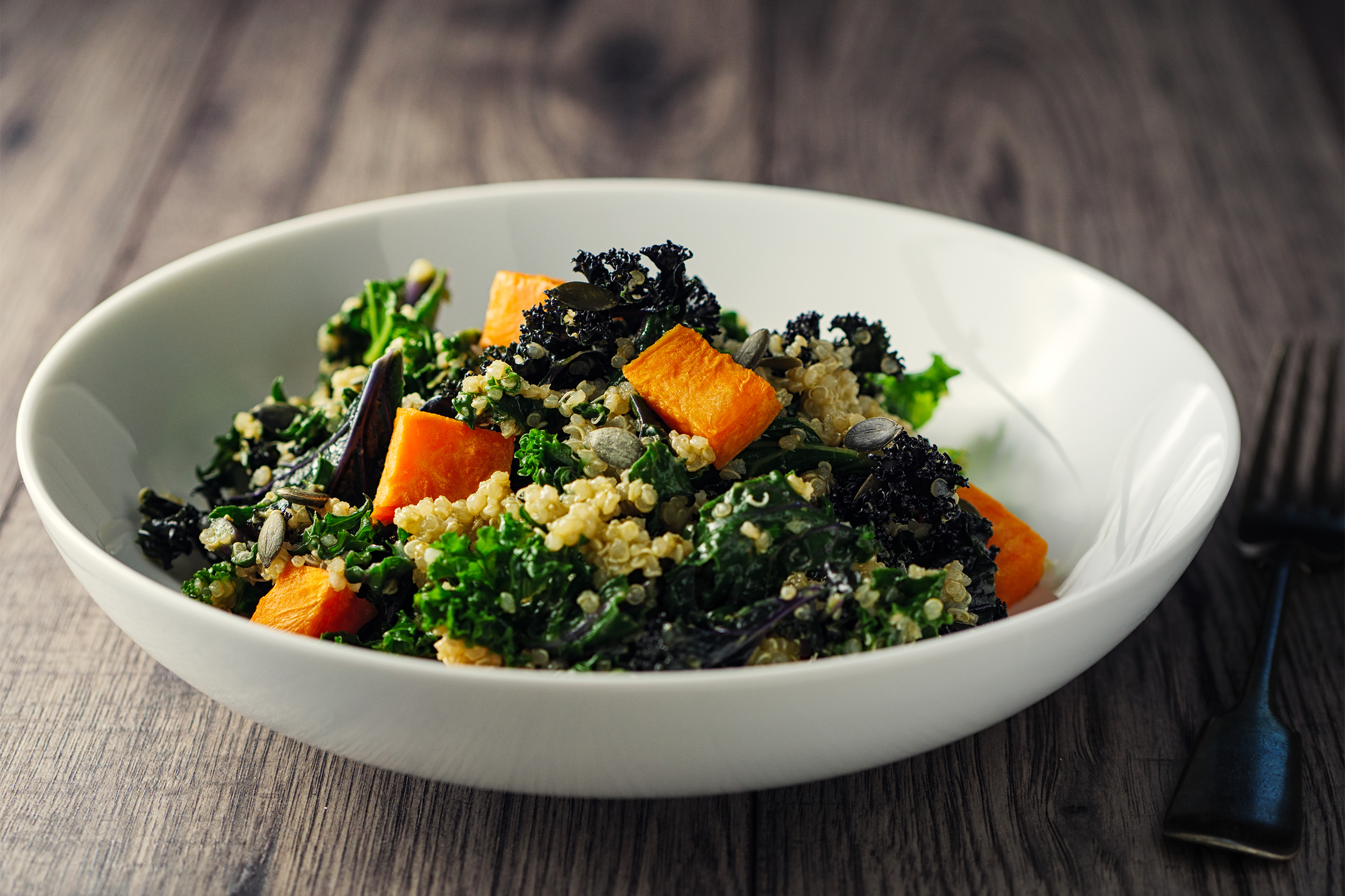 Quinoa, kale, and sweet potato