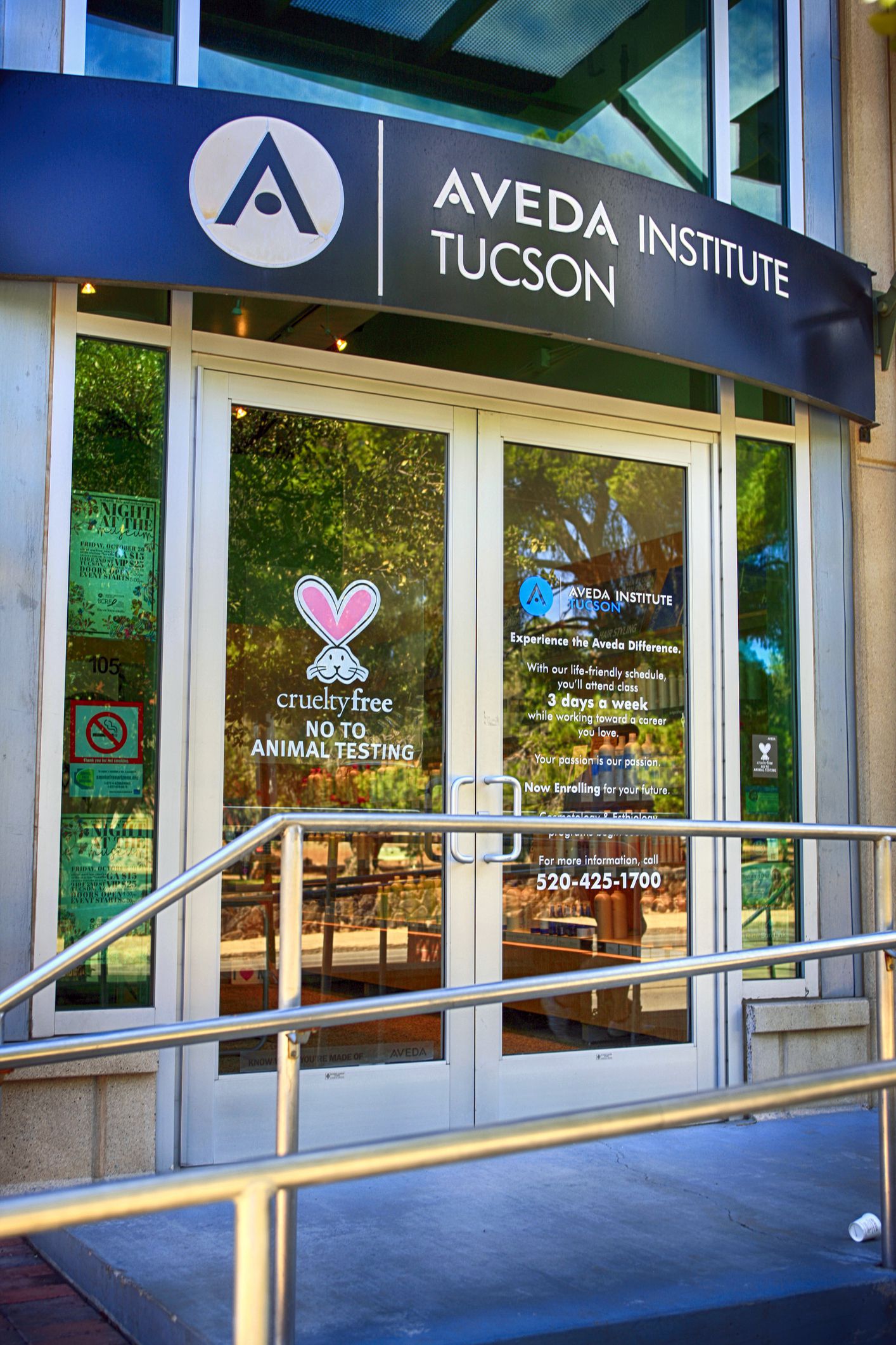 aveda institute door with cruelty-free sign on door